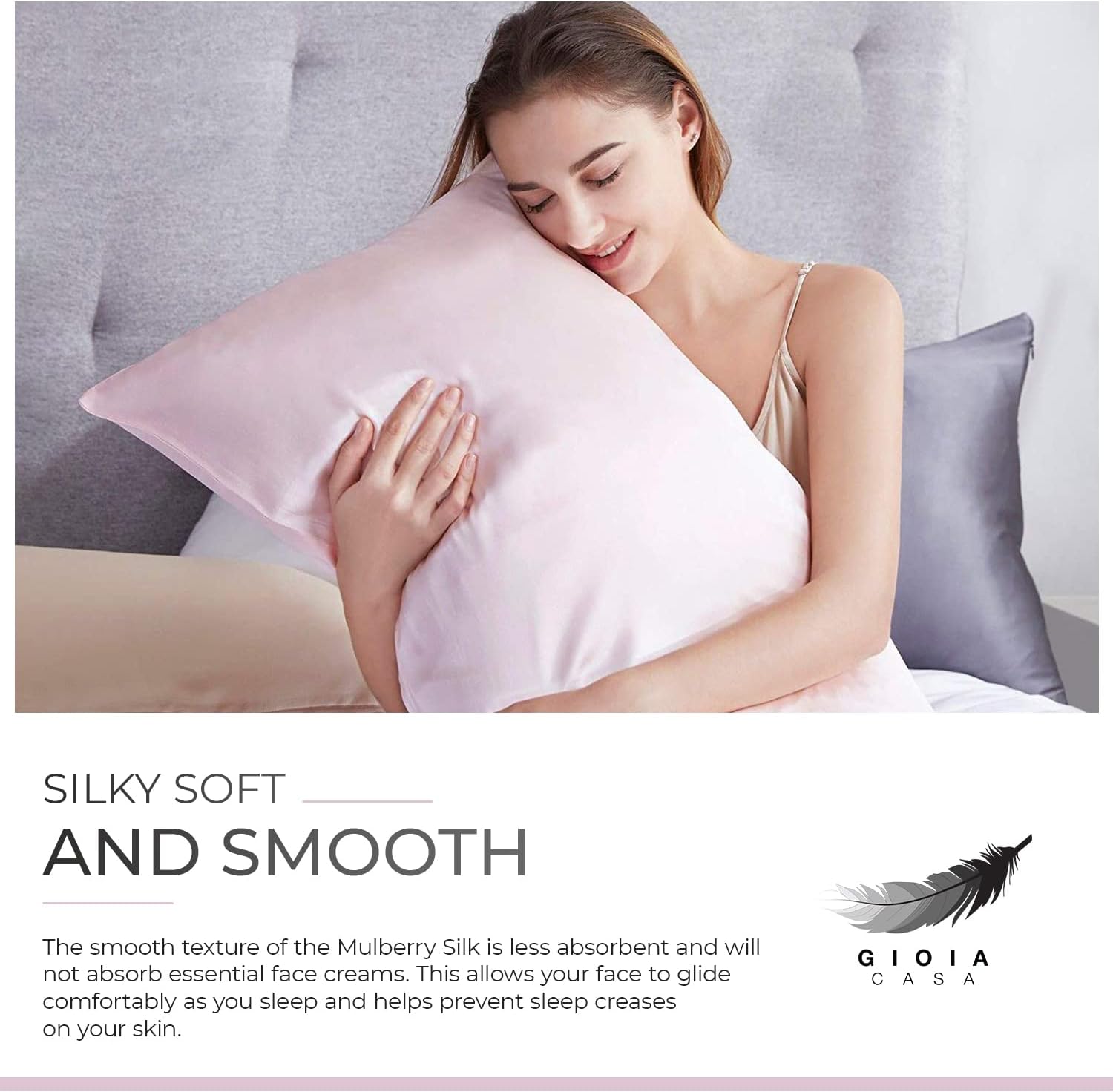 100% Mulberry Silk Hypoallergenic Pillowcase - Pink - Gioia Casa