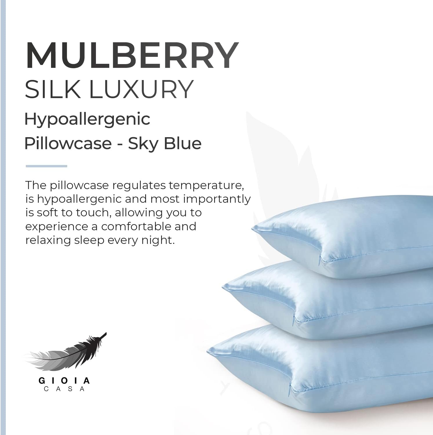 Sky Blue Hypoallergenic 100% Mulberry Silk Pillowcase Gioia Casa