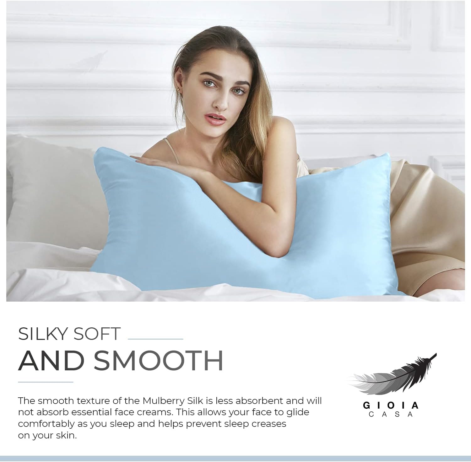 Sky Blue Hypoallergenic 100% Mulberry Silk Pillowcase Gioia Casa