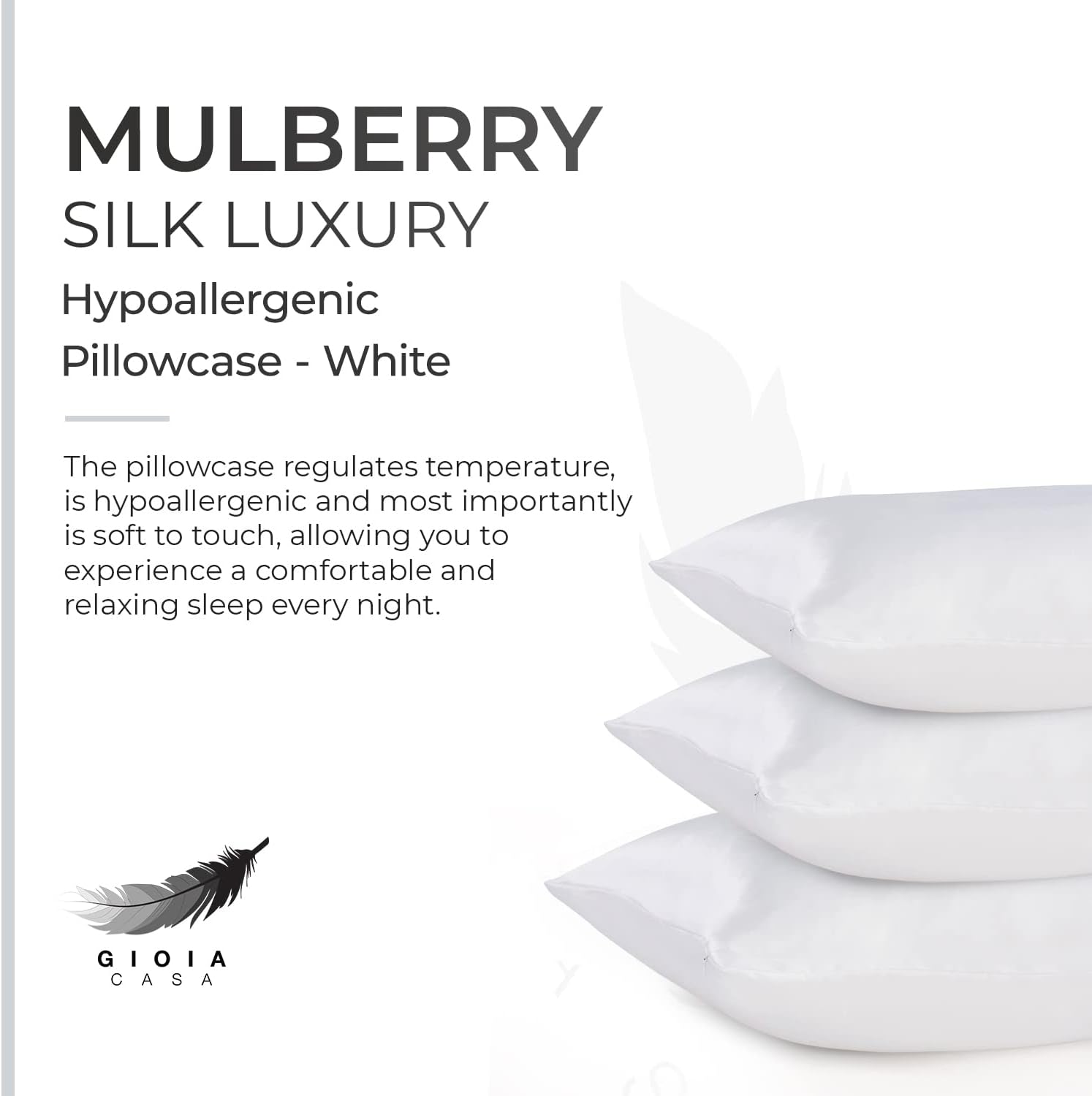 Hypoallergenic 100% Mulberry Silk Pillowcase - White | Gioia Casa