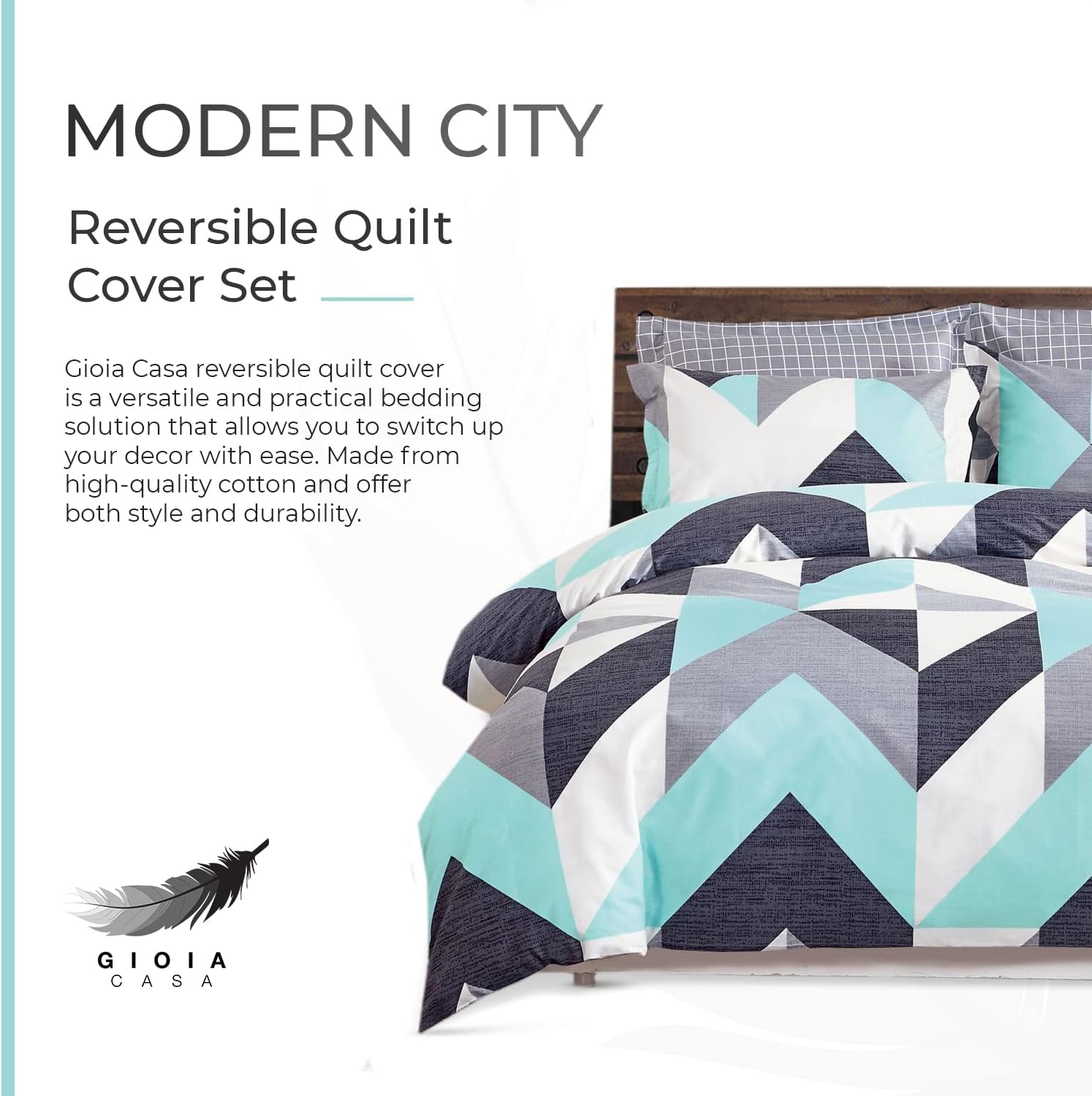 Reversible 100% Cotton Super King Quilt Cover Set - Gioia Casa