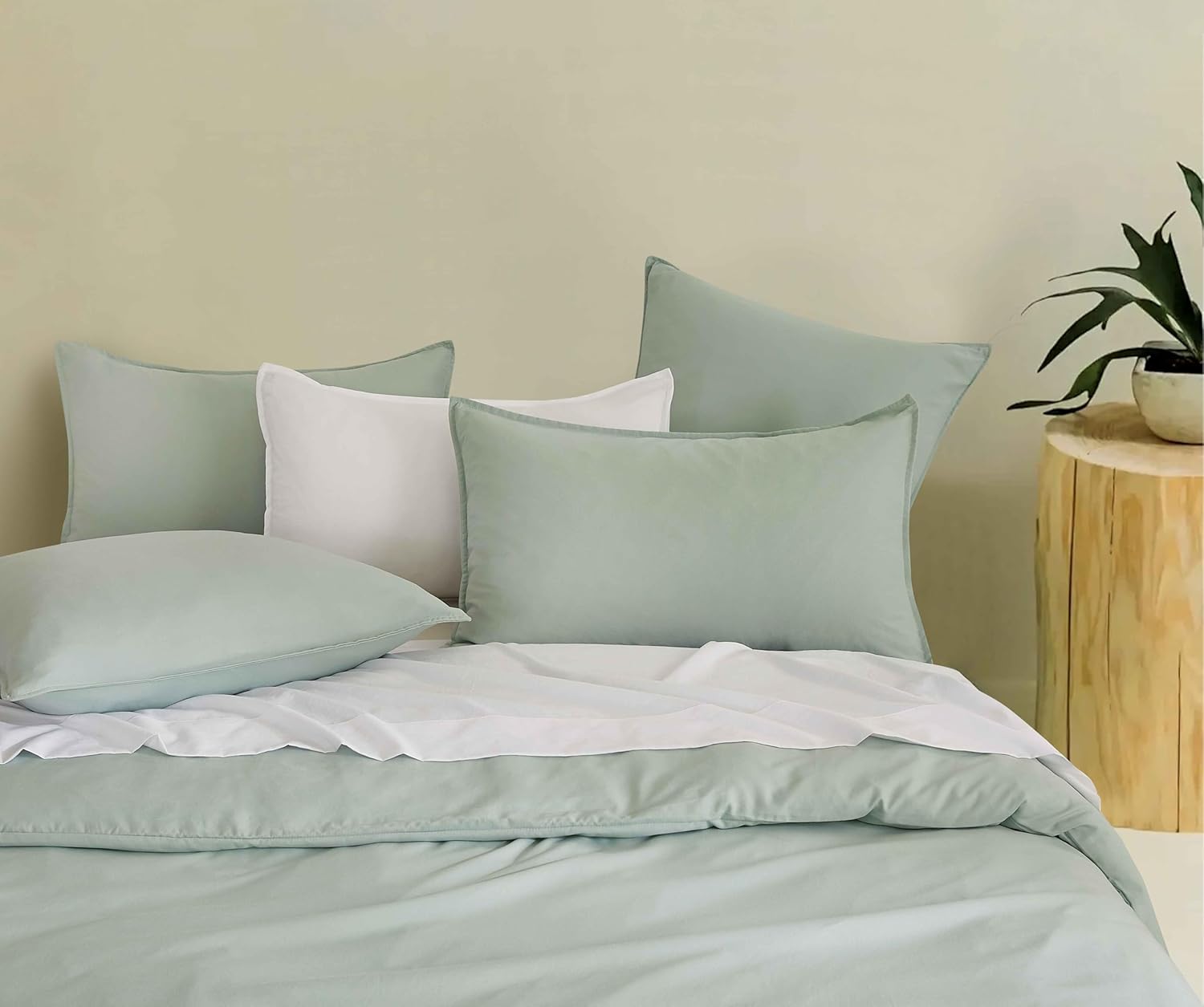 Vintage Washed Microfibre Quilt Cover Set Sage, Super King