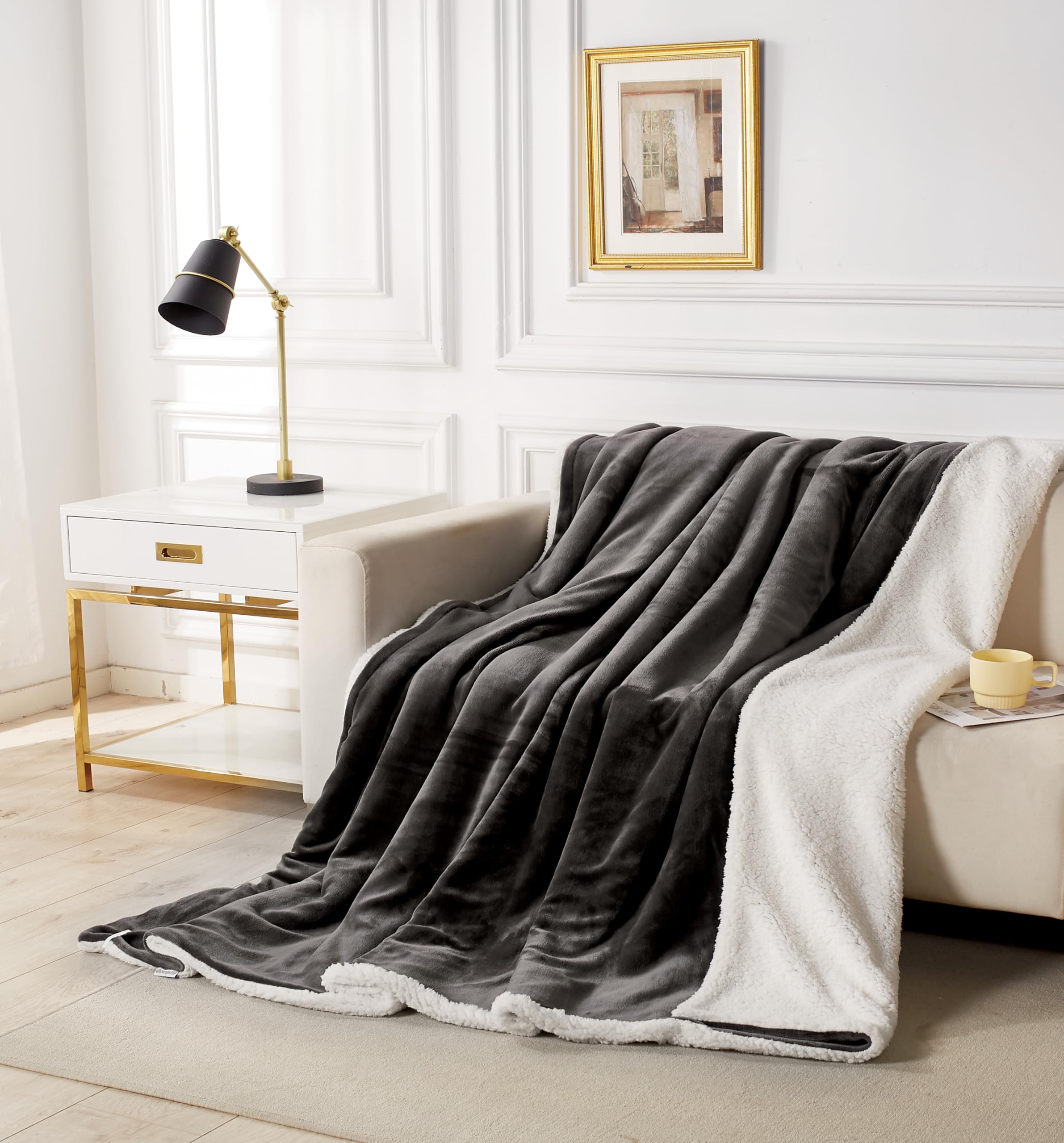 2-in-1 Teddy Sherpa Quilt Cover Set Charcoal, Super King