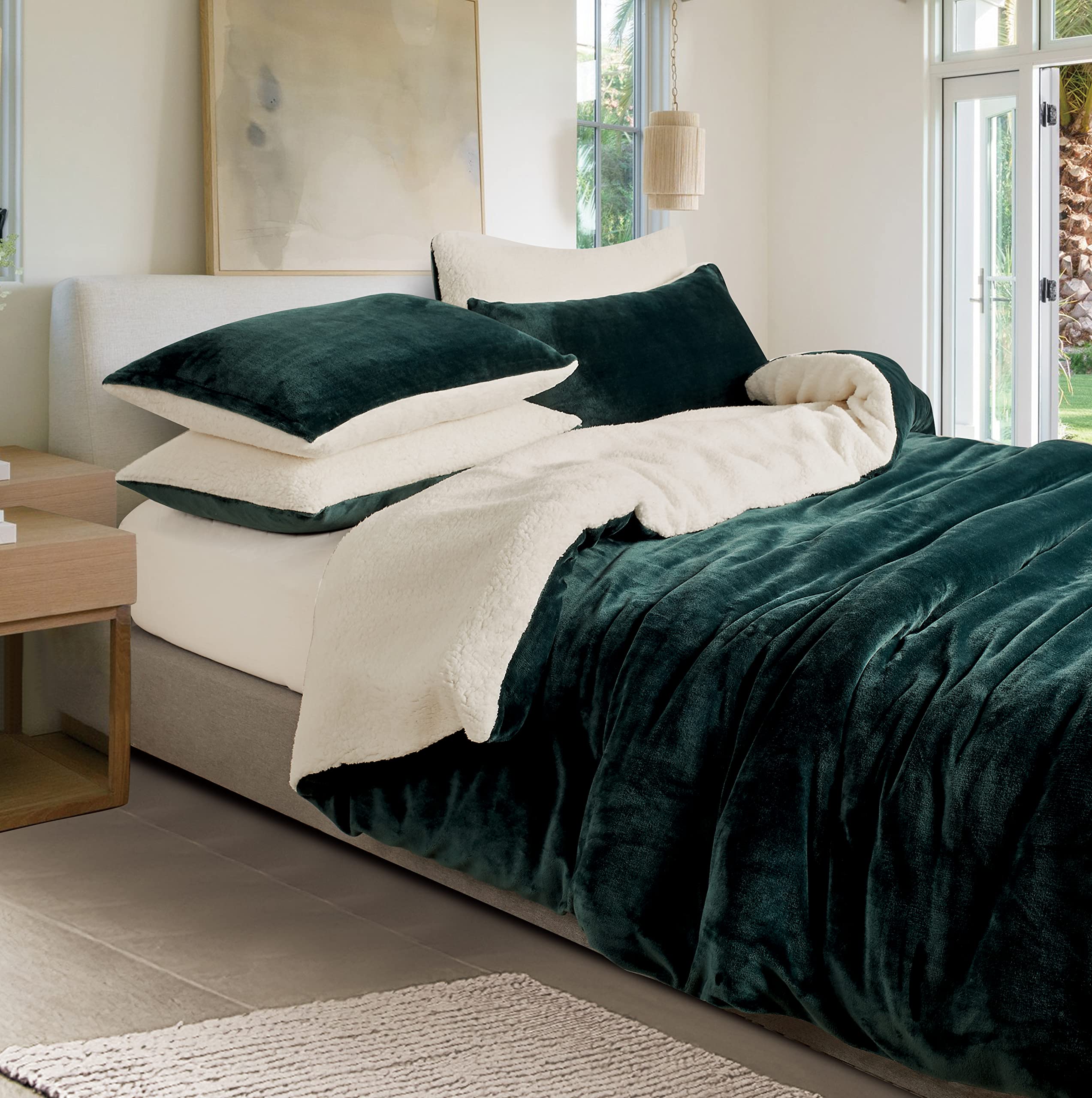 2-in-1 Teddy Sherpa Quilt Cover Set Emerald Green, Super King