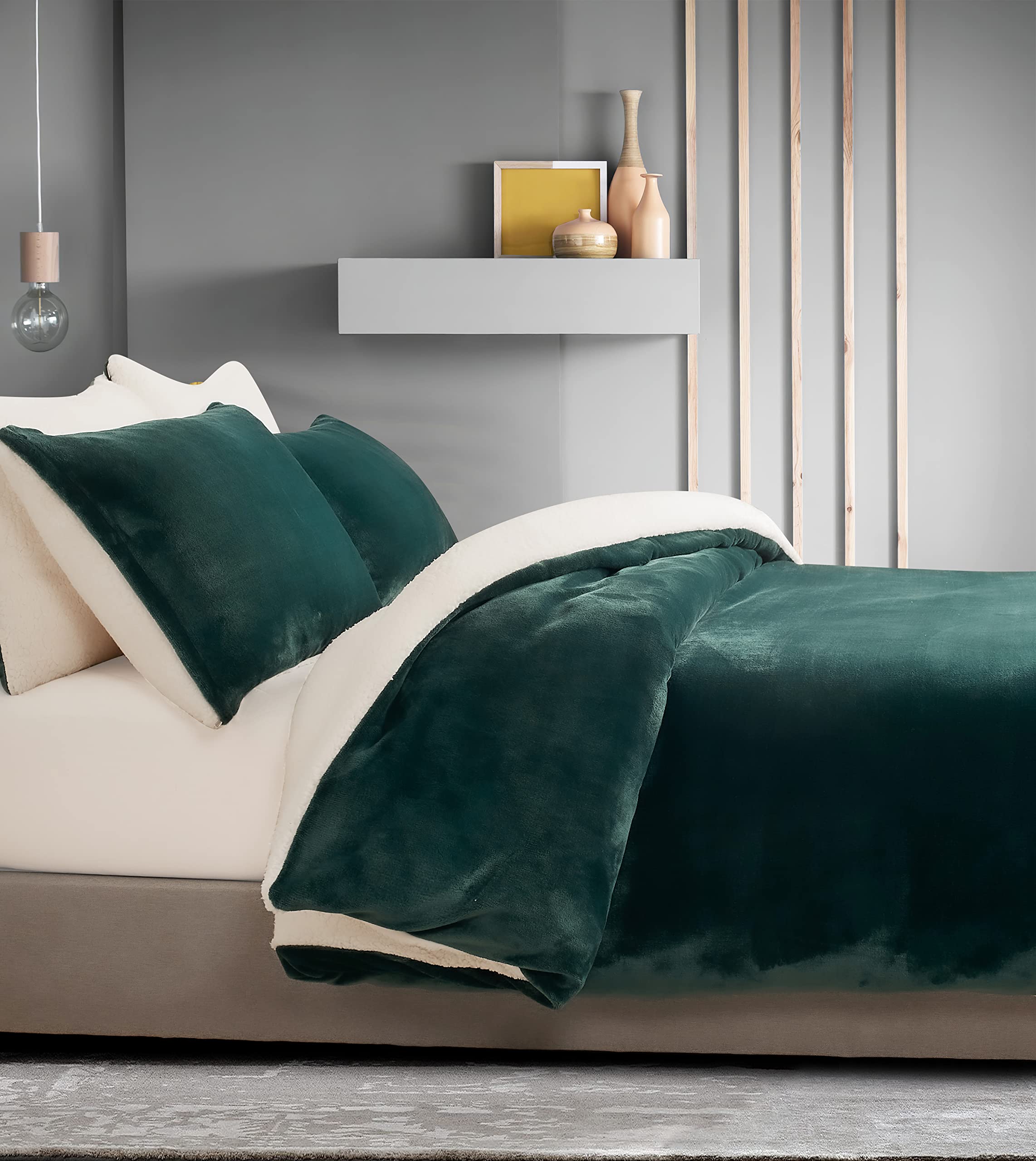 2-in-1 Teddy Sherpa Quilt Cover Set Emerald Green, Super King