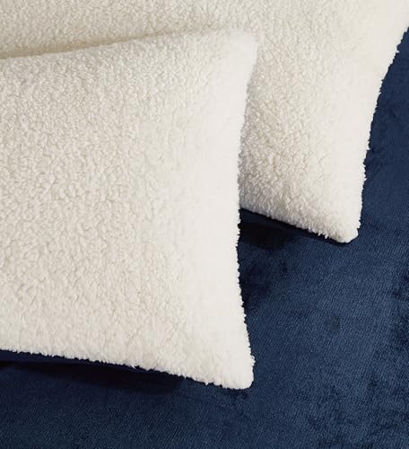 2-in-1 Teddy Sherpa Quilt Cover Set Navy Blue, Super King