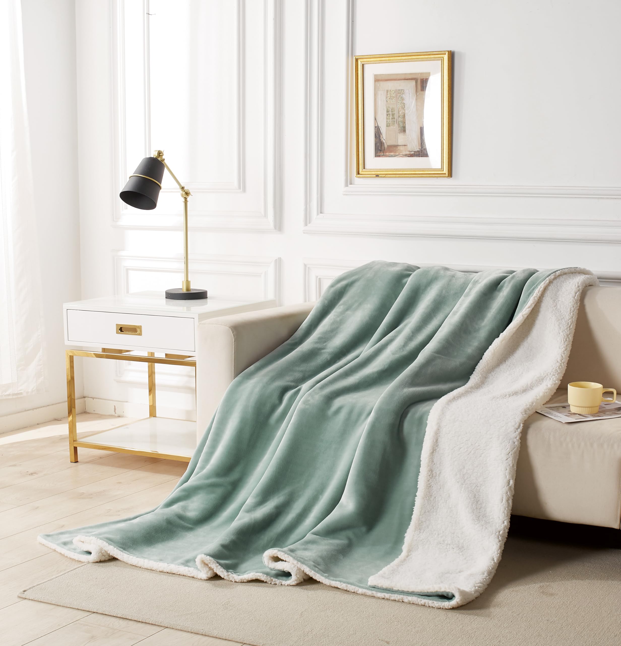 2-in-1 Teddy Sherpa Quilt Cover Set Sage Green, Super King