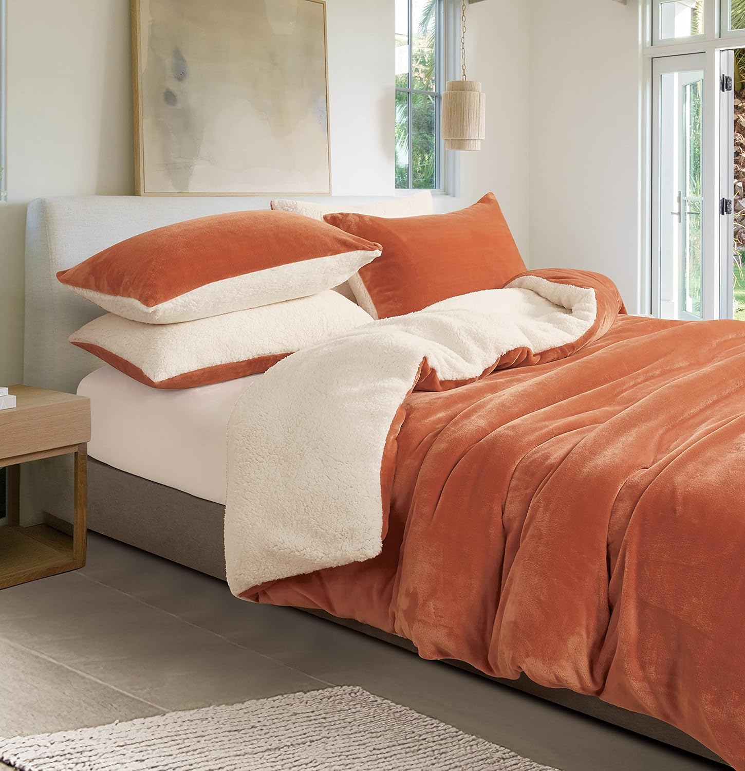 2-in-1 Teddy Sherpa Quilt Cover Set Terracotta, Super King