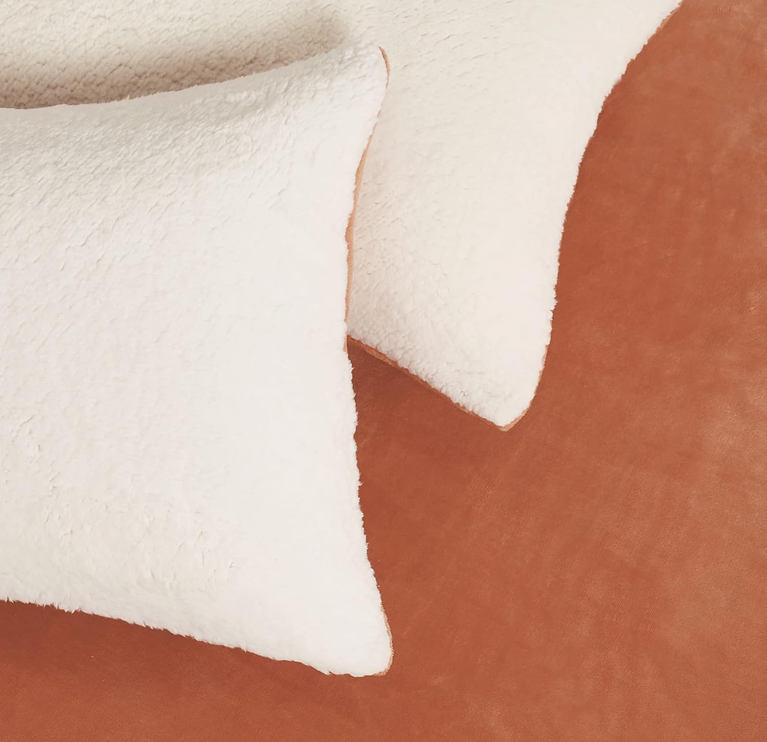 2-in-1 Teddy Sherpa Quilt Cover Set Terracotta, Super King