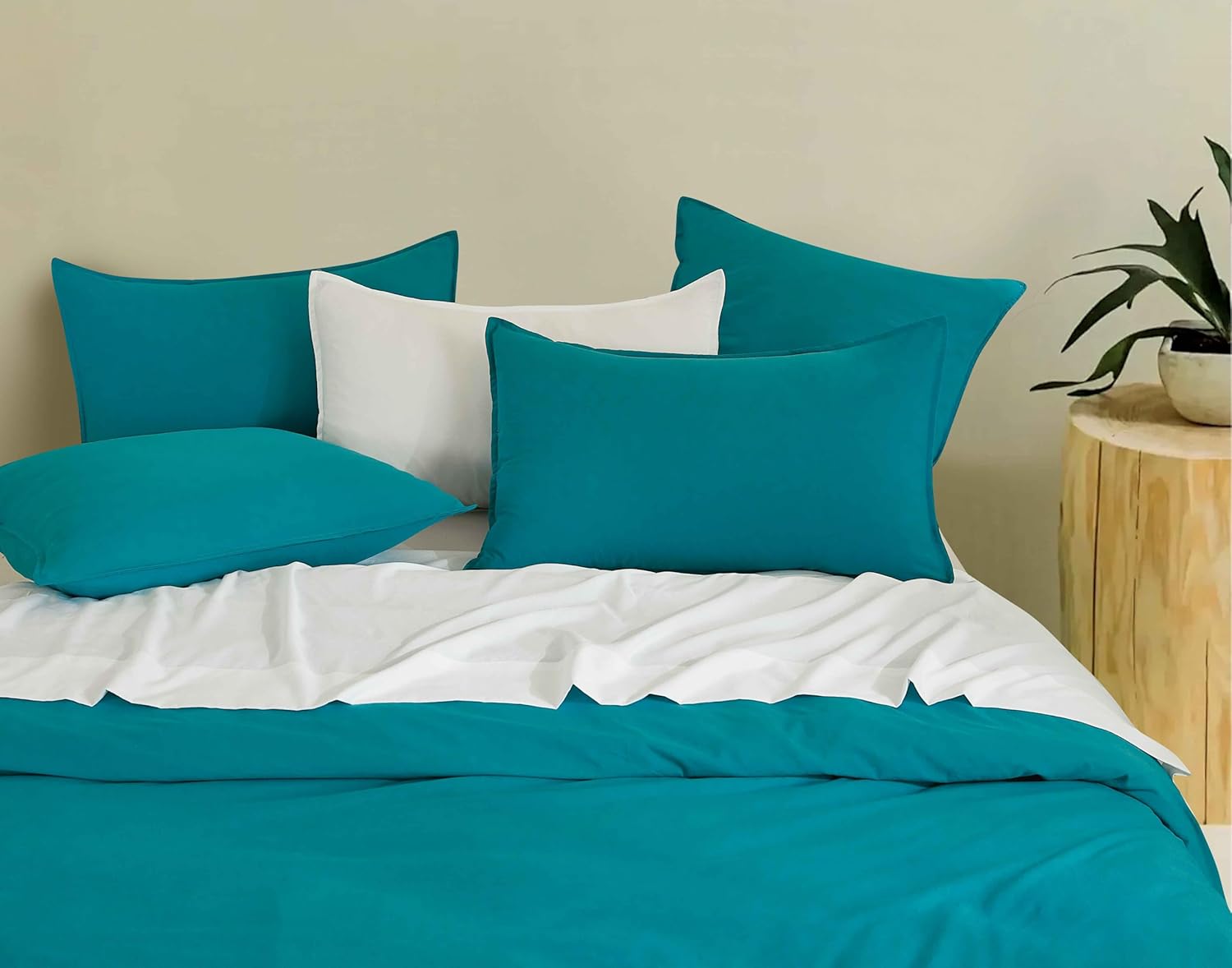 Vintage Washed Microfibre Quilt Cover Set Teal, Super King