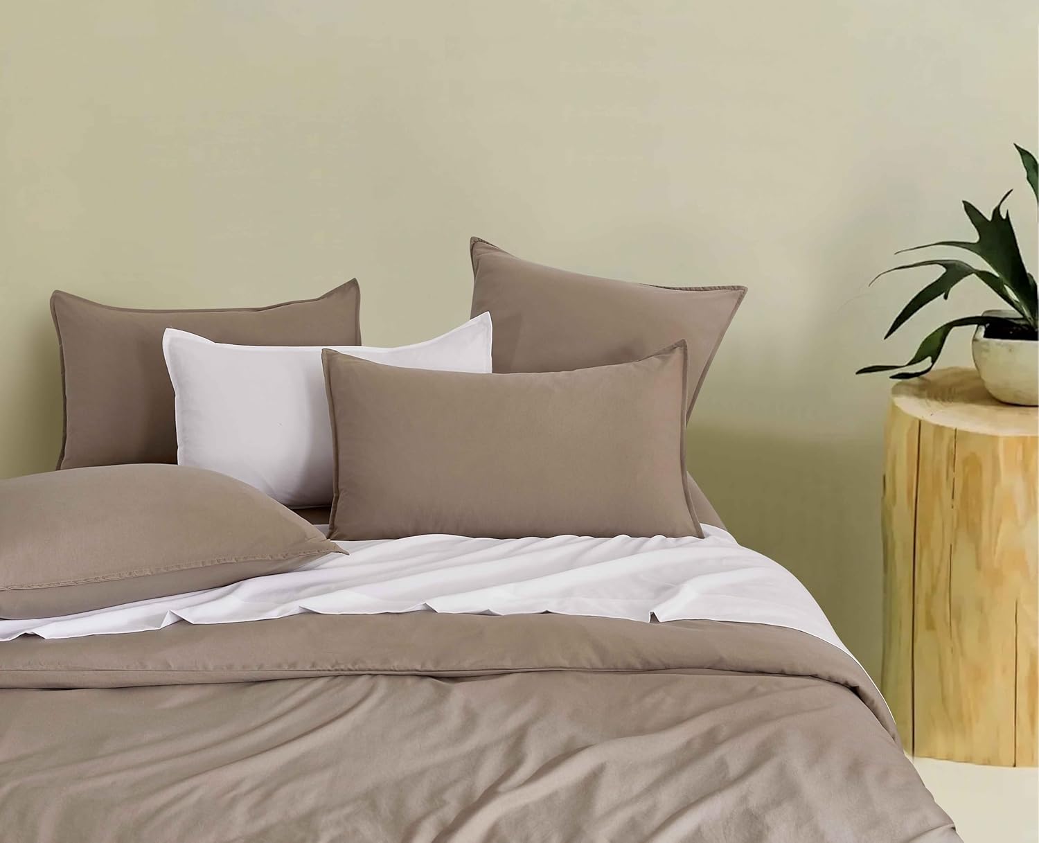 Vintage Washed Microfibre Quilt Cover Set Truffle, Super King