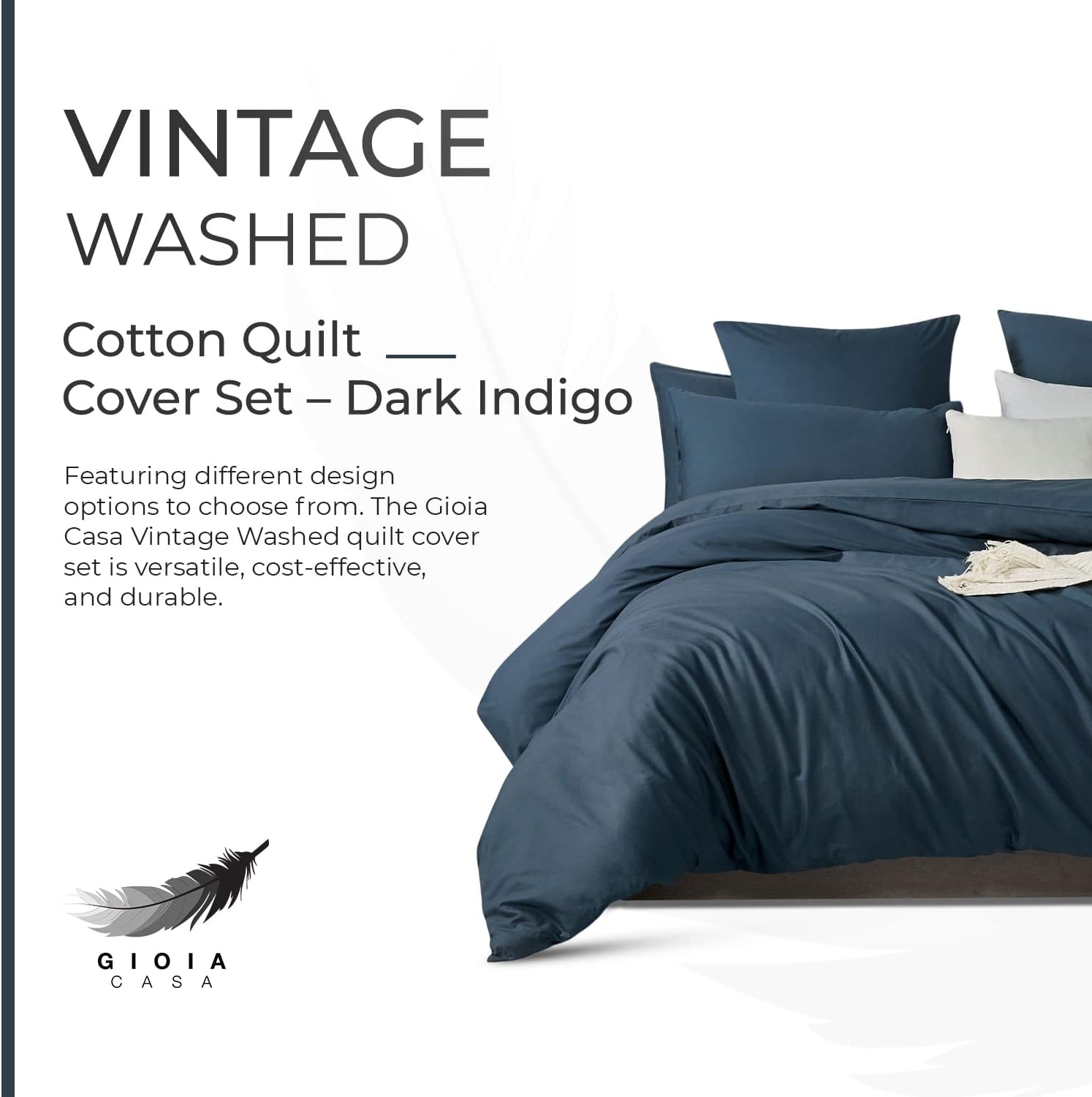 Super King 100% Cotton Vintage Quilt Cover Set, Indigo - Gioia Casa