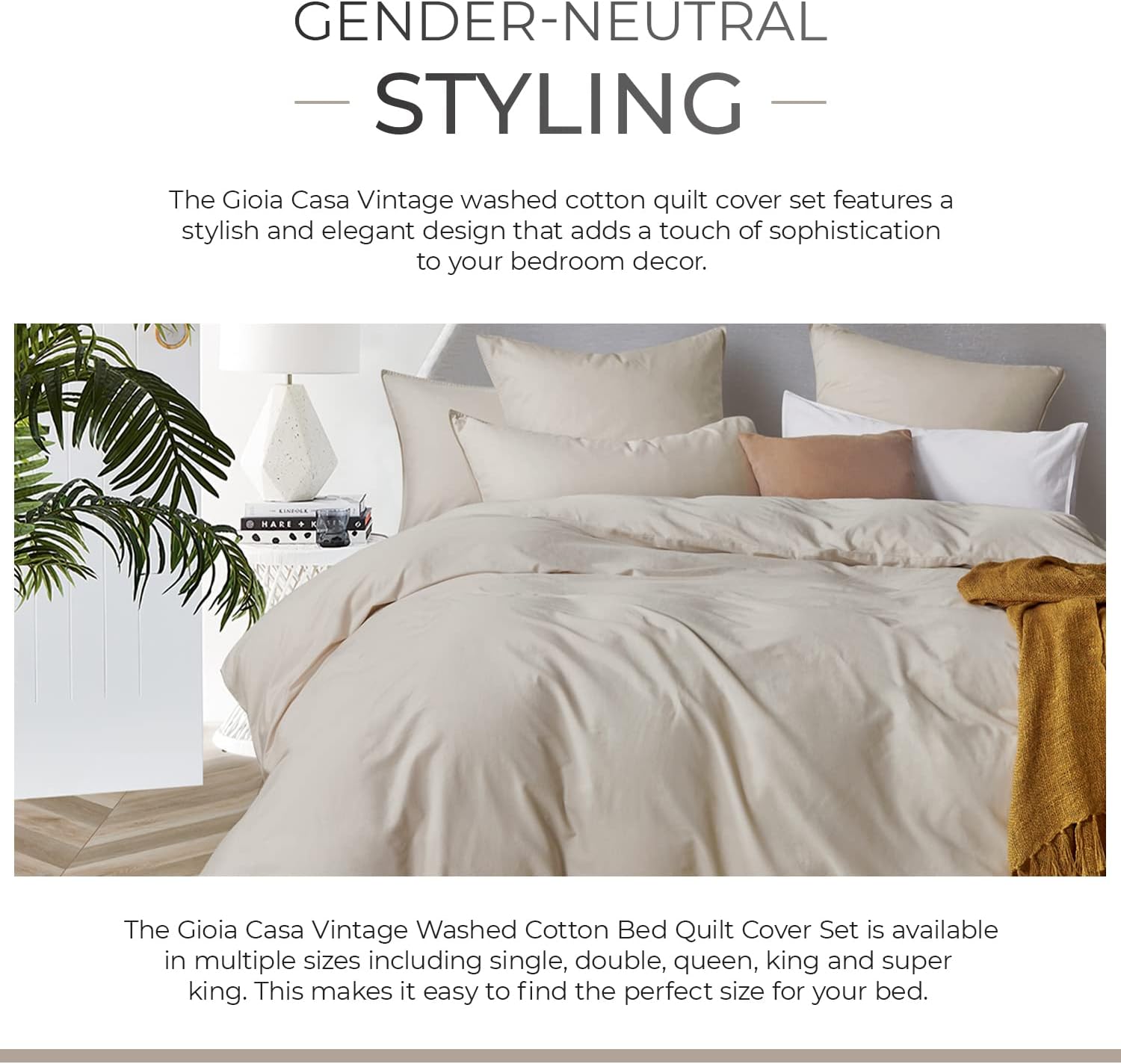 Ultra-Soft Natural Super King Cotton Quilt Cover Set, Gioia Casa