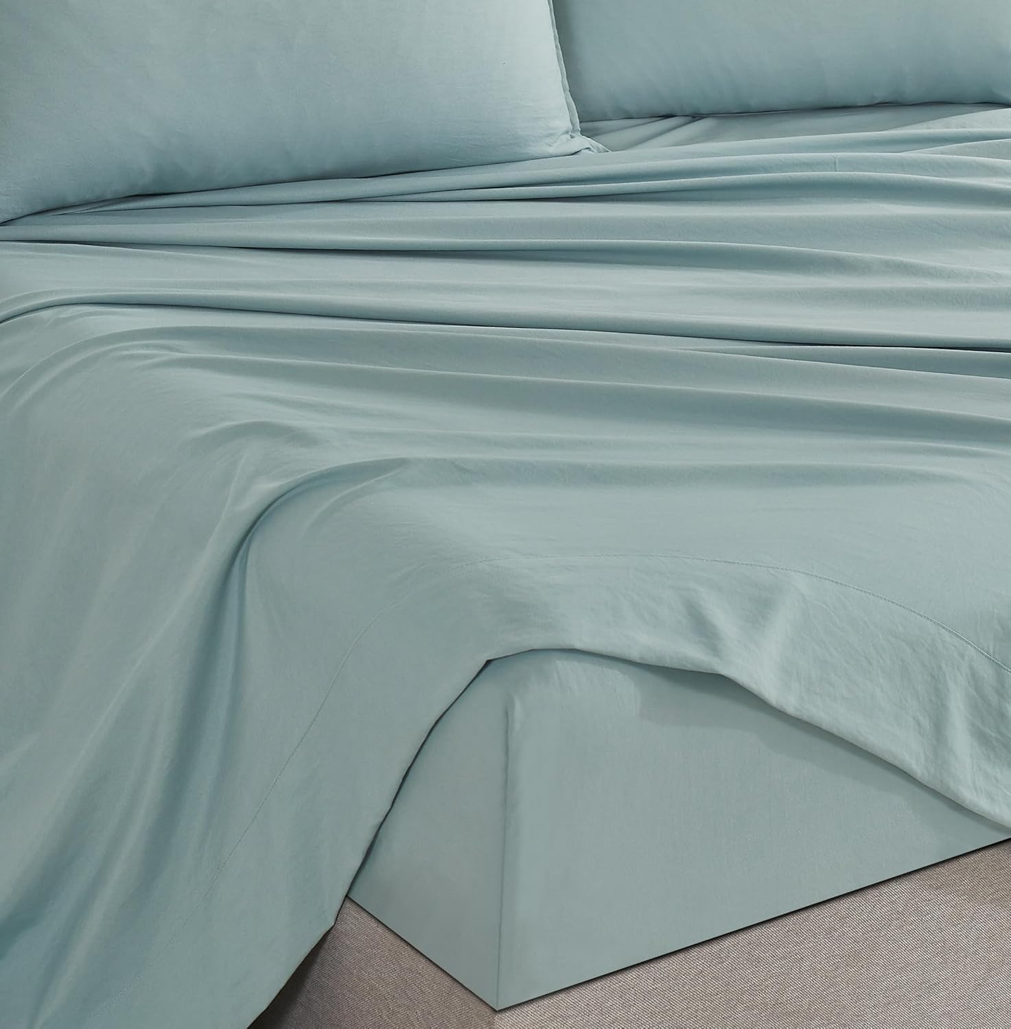 Vintage Washed Microfibre Sheet Set with 2 Pillowcases - Seafoam - Super King