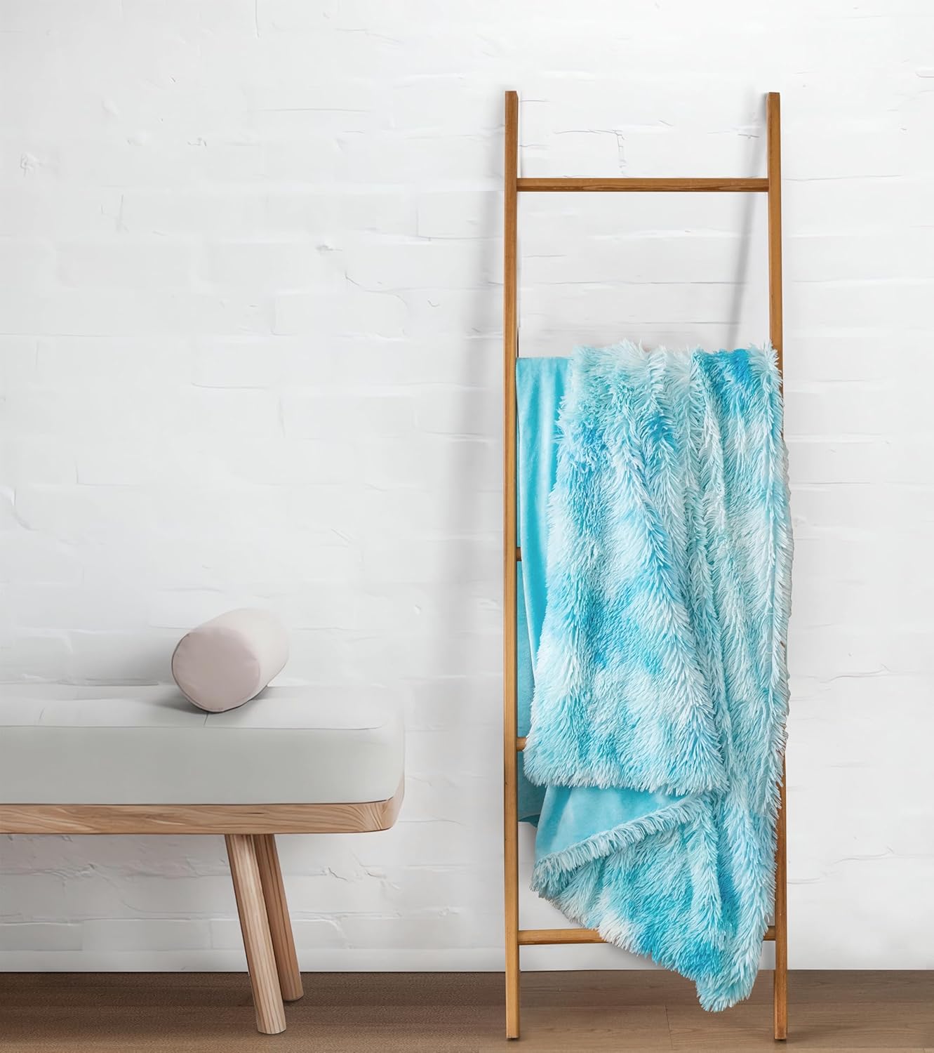 Ultra-Soft Faux Fur Reversible Throw Blanket - Blue Gioia Casa