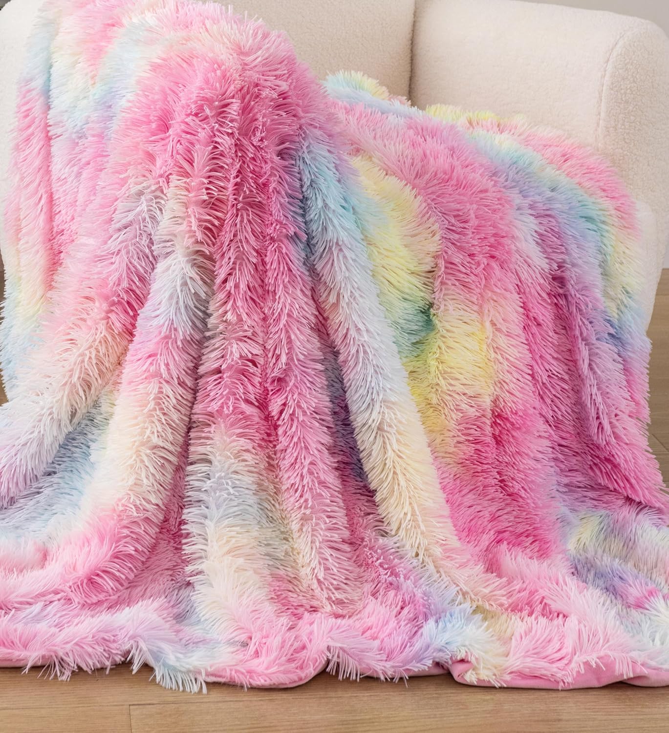 Ultra-Soft Reversible Faux Fur Shaggy Throw Blanket - Gioia Casa