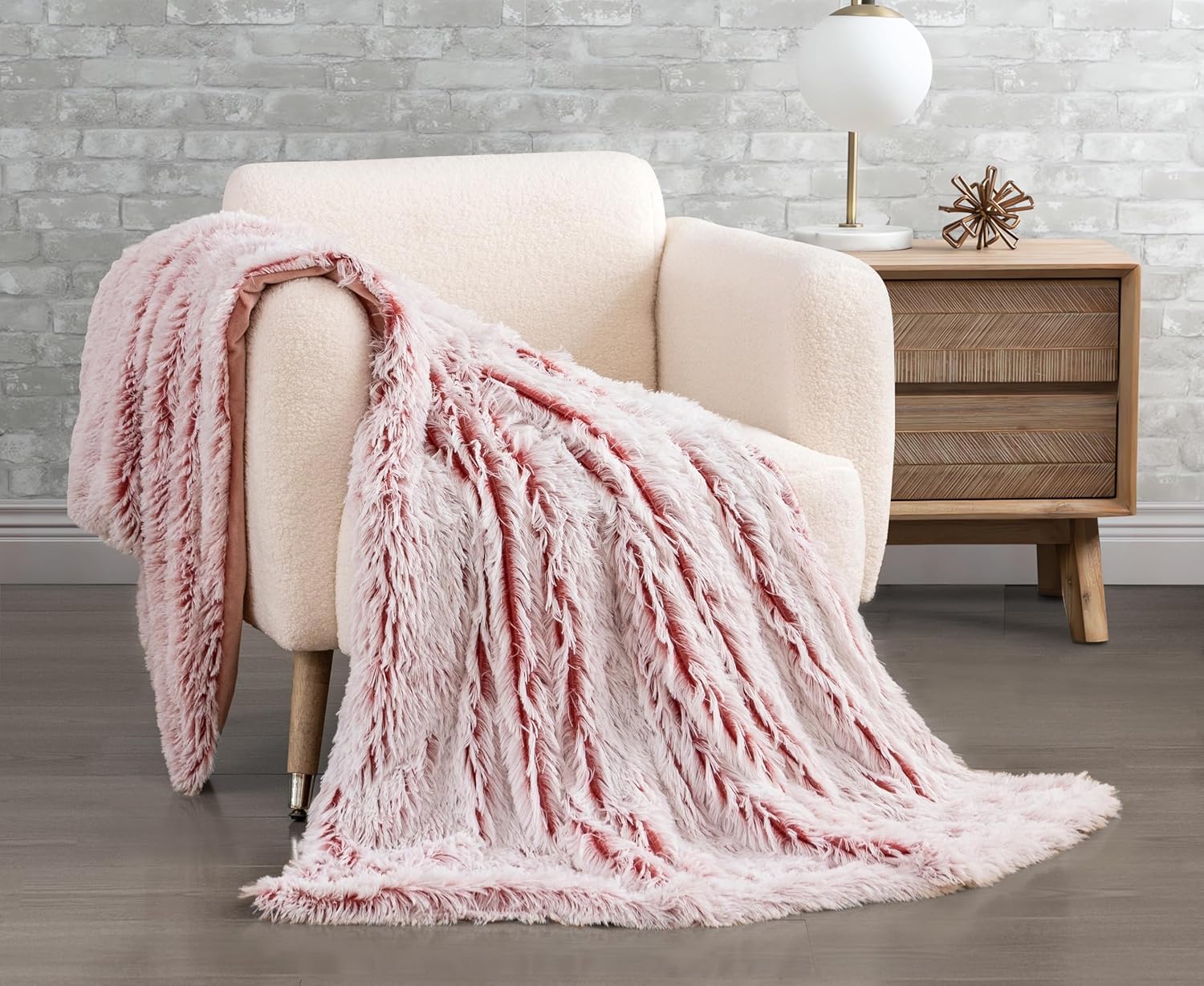 Reversible Ultra-Soft Faux Fur Velvet Fleece Throw Blanket, Rose - Gioia Casa