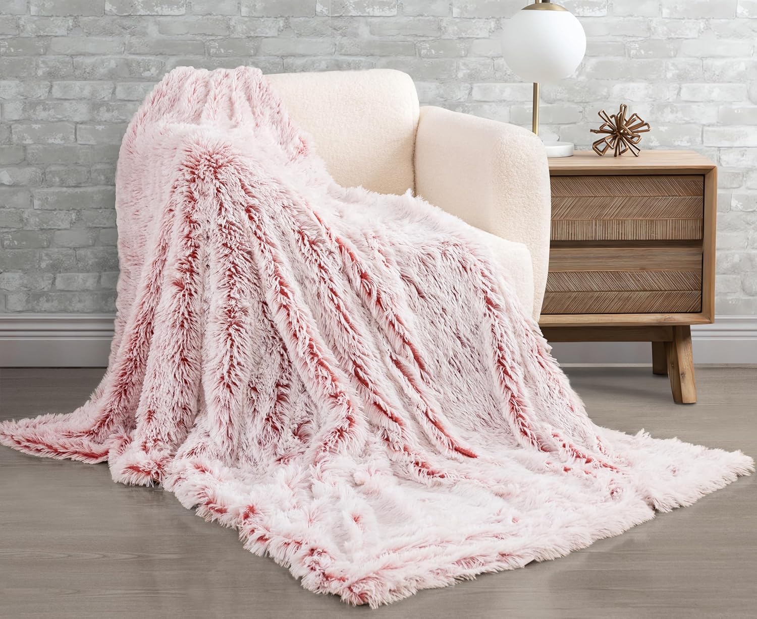 Reversible Ultra-Soft Faux Fur Velvet Fleece Throw Blanket, Rose - Gioia Casa