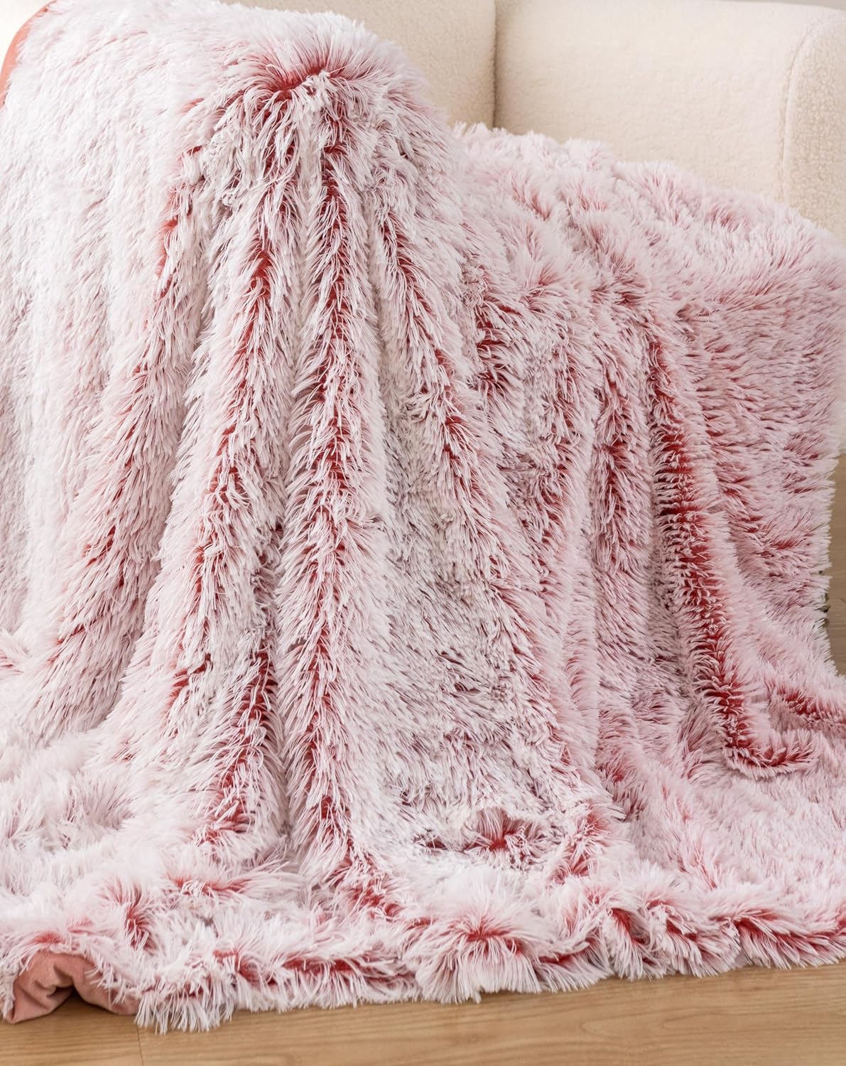 Reversible Ultra-Soft Faux Fur Velvet Fleece Throw Blanket, Rose - Gioia Casa