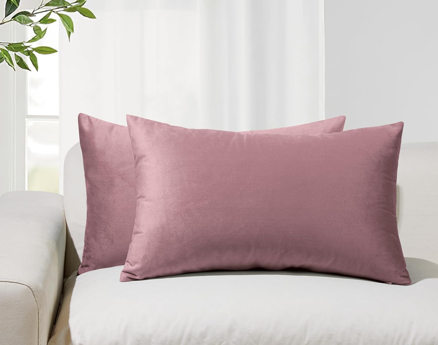 Twin-Pack Velvet Cushion Covers - Soft Microfibre Cushion Covers with Hidden Zipper Blush, 30cm*50cm