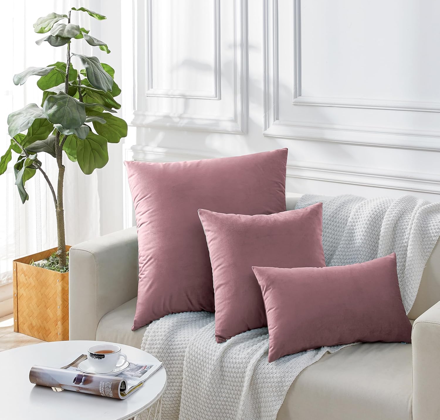 Twin-Pack Velvet Cushion Covers - Soft Microfibre Cushion Covers with Hidden Zipper Blush, 30cm*50cm