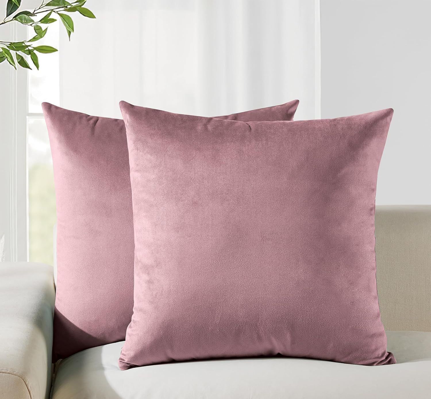 Twin-Pack Velvet Cushion Covers - Soft Microfibre Cushion Covers with Hidden Zipper Blush, 65cm*65cm