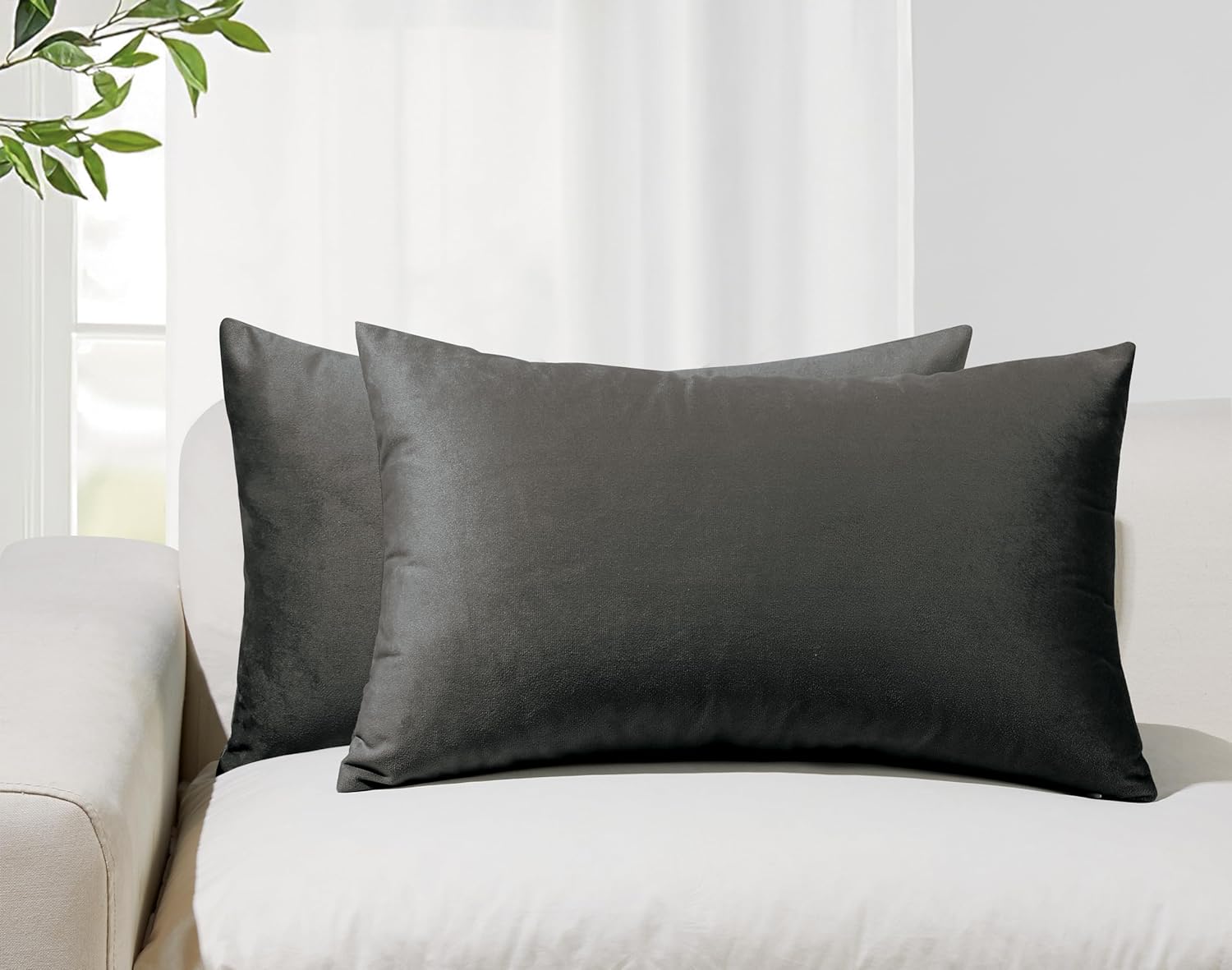 Twin-Pack Velvet Cushion Covers - Soft Microfibre Cushion Covers with Hidden Zipper Dark Grey, 30cm*50cm