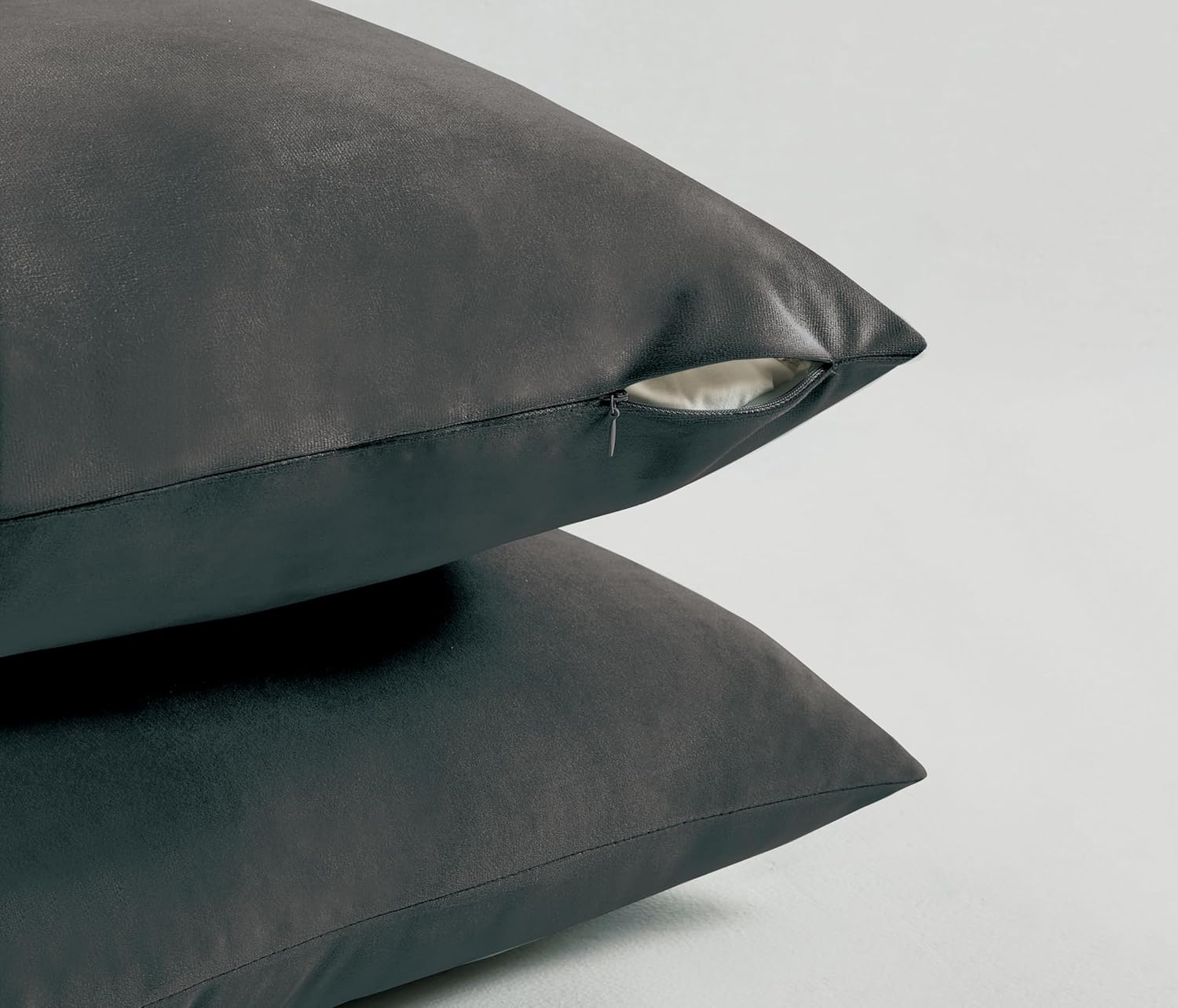 Twin-Pack Velvet Cushion Covers - Soft Microfibre Cushion Covers with Hidden Zipper Dark Grey, 45cm*45cm