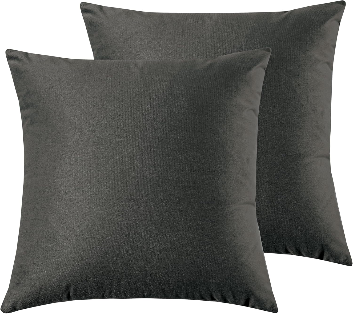 Twin-Pack Velvet Cushion Covers - Soft Microfibre Cushion Covers with Hidden Zipper Dark Grey, 65cm*65cm