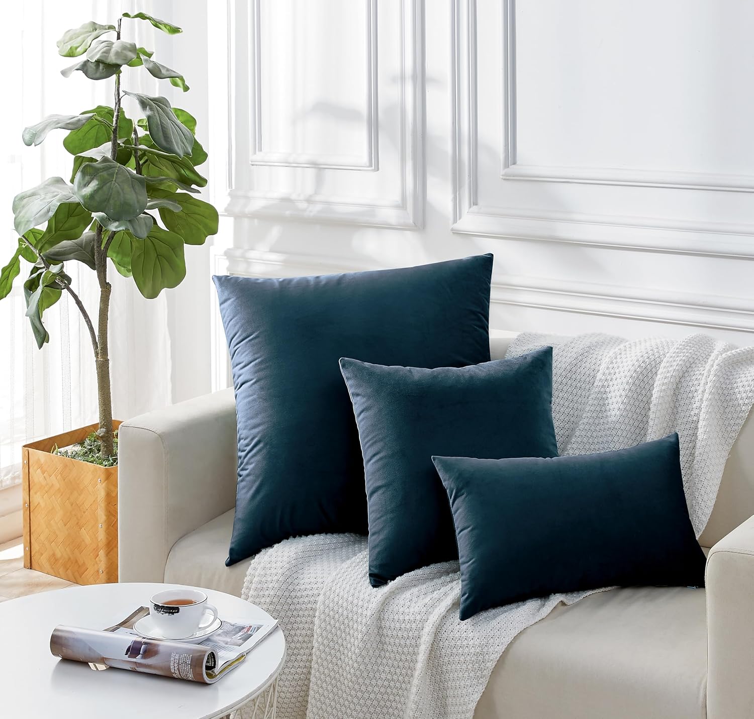 Twin-Pack Velvet Cushion Covers - Soft Microfibre Cushion Covers with Hidden Zipper Dark Teal, 30cm*50cm
