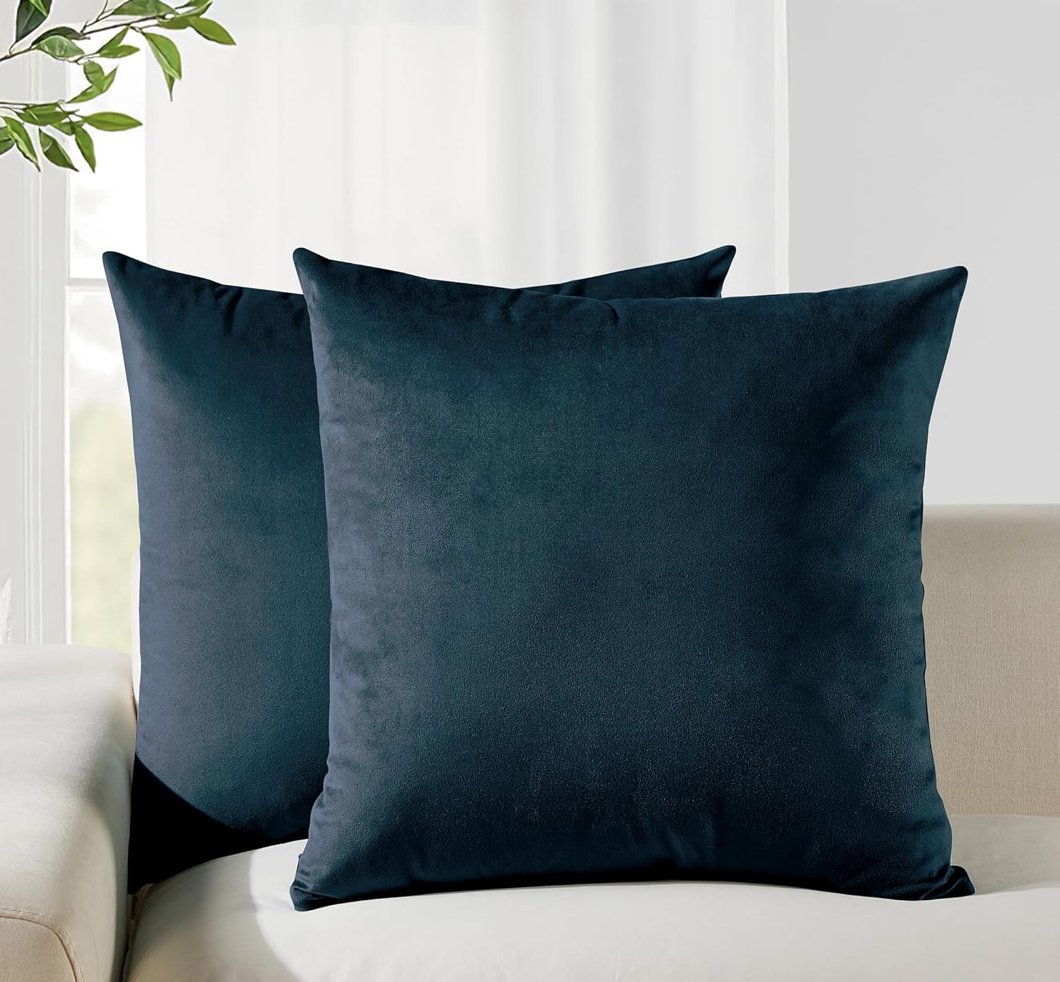 Twin-Pack Velvet Cushion Covers - Soft Microfibre Cushion Covers with Hidden Zipper Dark Teal, 45cm*45cm