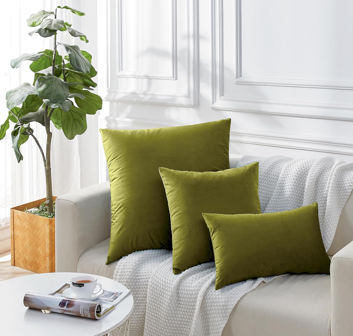 Twin-Pack Velvet Cushion Covers - Soft Microfibre Cushion Covers with Hidden Zipper Green, 45cm*45cm