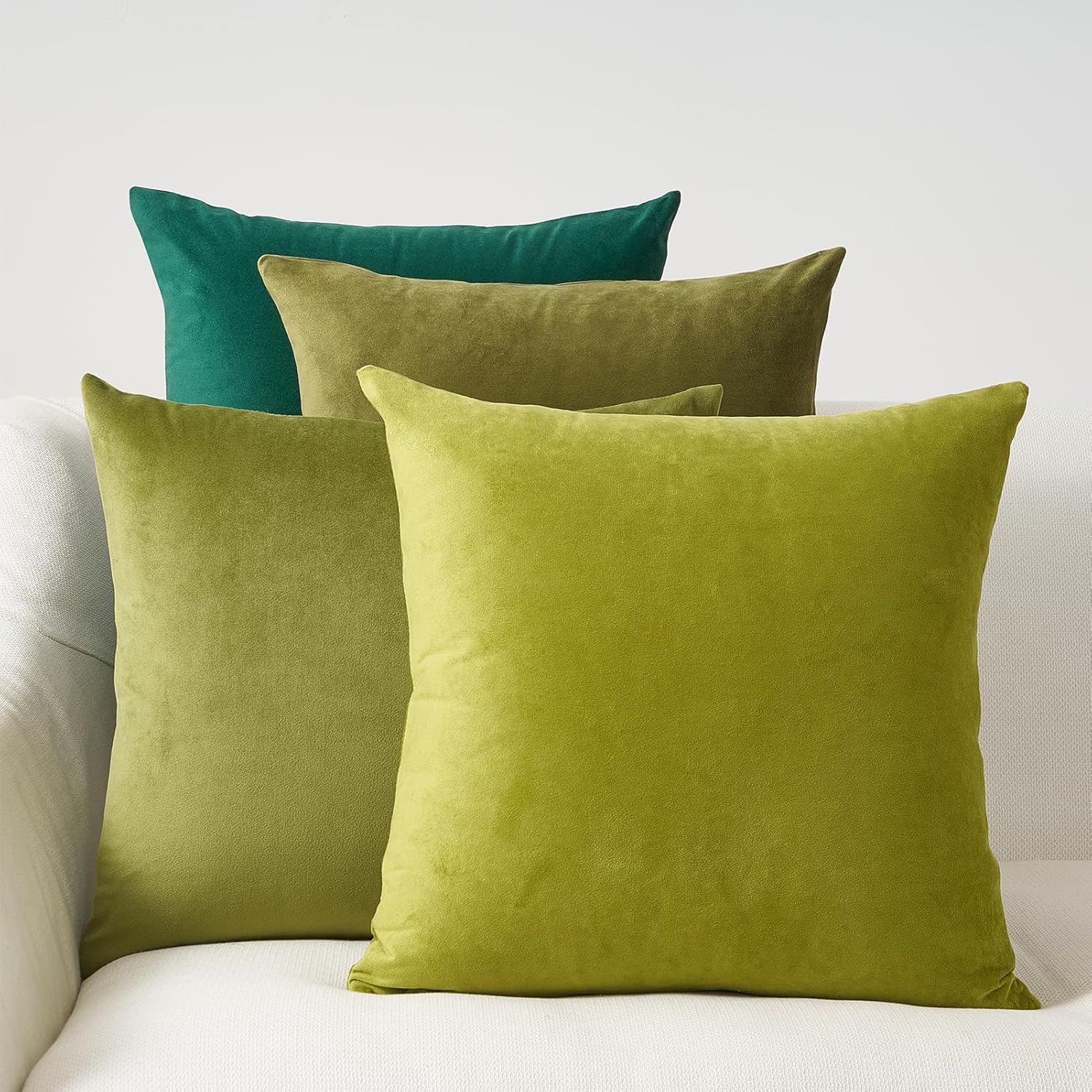 Velvet Cushion Covers - Ultra Soft Microfibre Velvet with Hidden Zipper - Gradient Green, 45cm*45cm Pack of 4