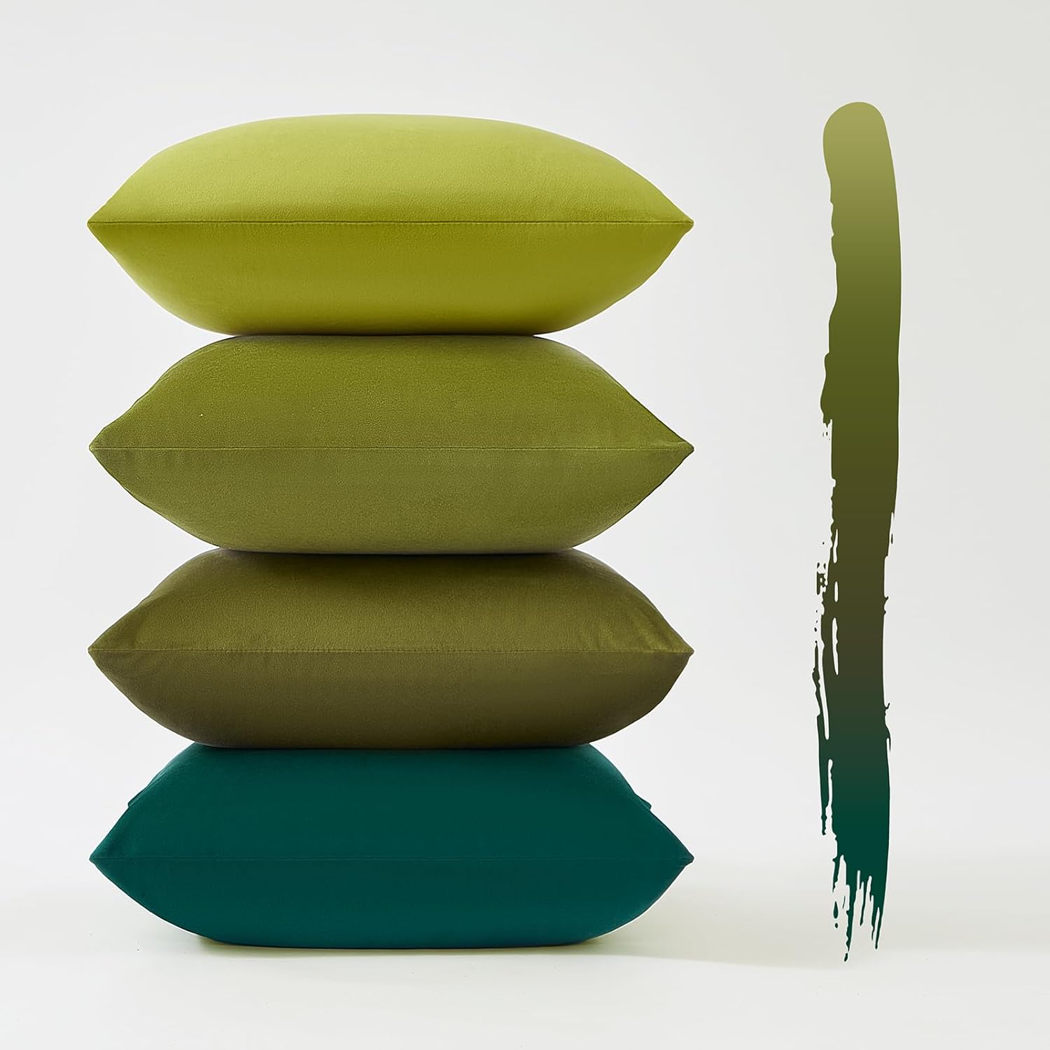 Velvet Cushion Covers - Ultra Soft Microfibre Velvet with Hidden Zipper - Gradient Green, 45cm*45cm Pack of 4