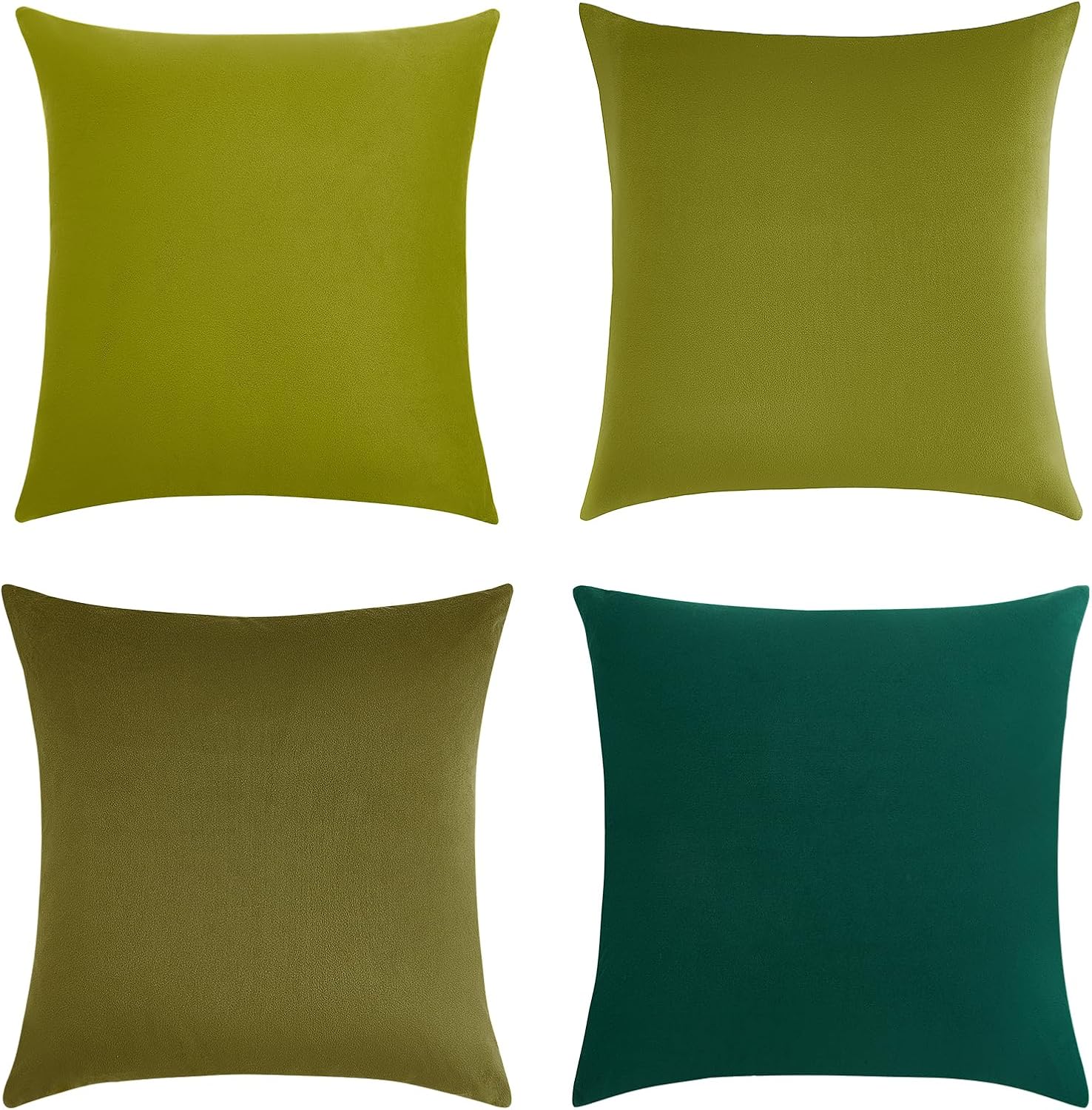 Velvet Cushion Covers - Ultra Soft Microfibre Velvet with Hidden Zipper - Gradient Green, 45cm*45cm Pack of 4