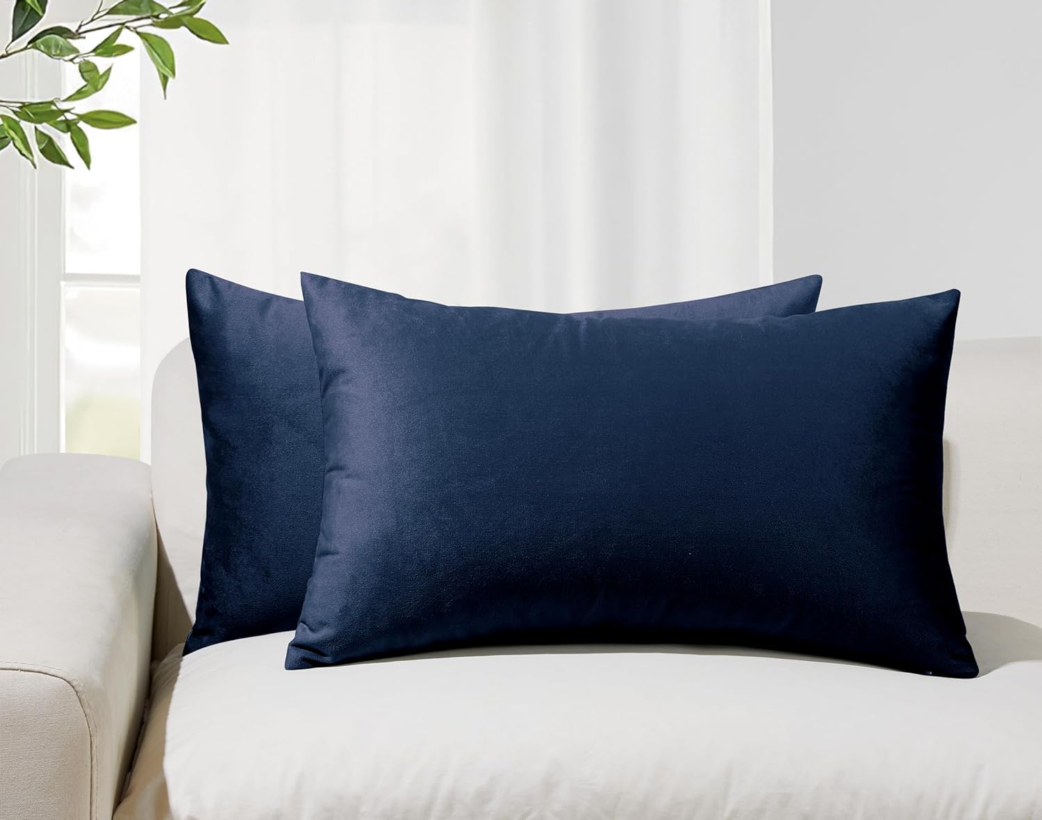 Twin-Pack Velvet Cushion Covers - Soft Microfibre Cushion Covers with Hidden Zipper Navy Blue, 30cm*50cm