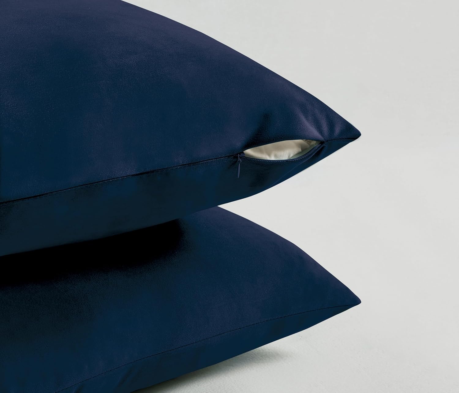 Twin-Pack Velvet Cushion Covers - Soft Microfibre Cushion Covers with Hidden Zipper Navy Blue, 65cm*65cm