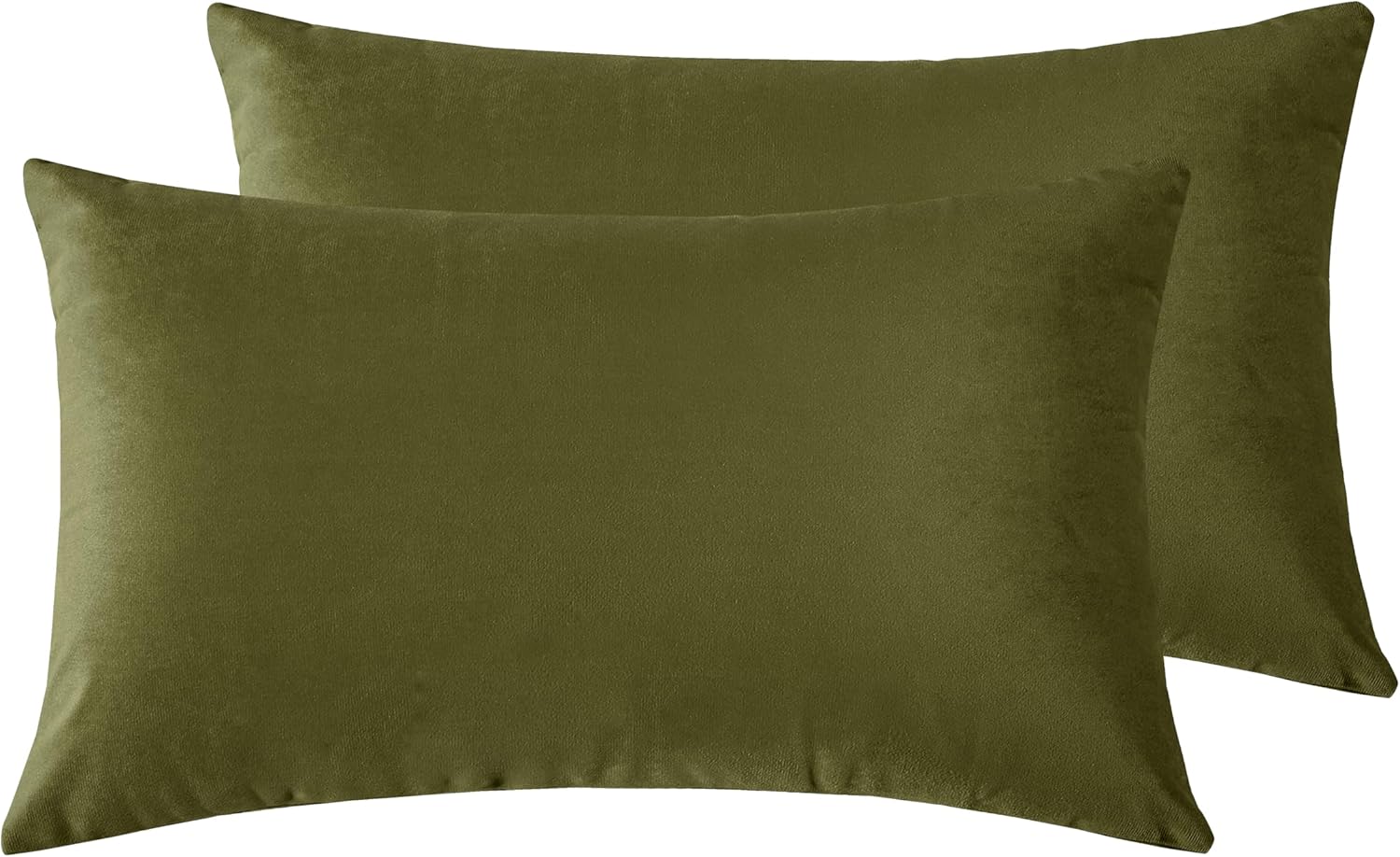 Twin-Pack Velvet Cushion Covers - Soft Microfibre Cushion Covers with Hidden Zipper Olive Green, 30cm*50cm