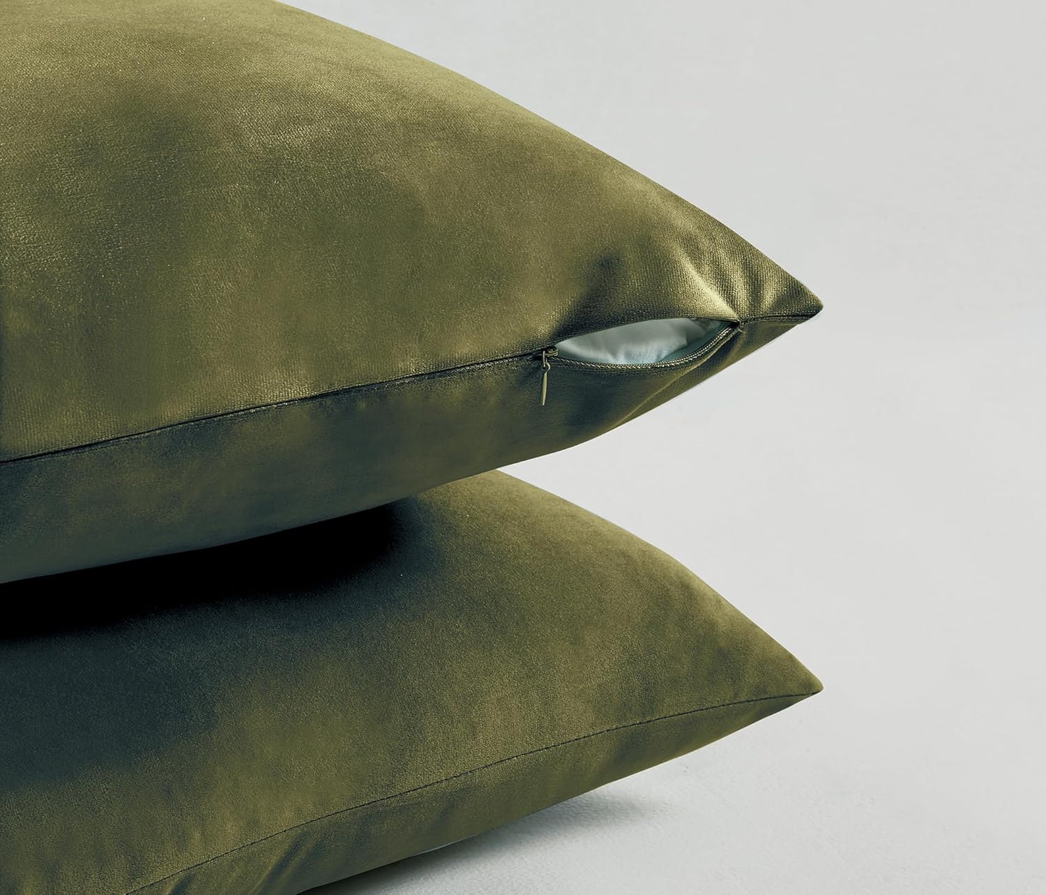 Twin-Pack Velvet Cushion Covers - Soft Microfibre Cushion Covers with Hidden Zipper Olive Green, 30cm*50cm