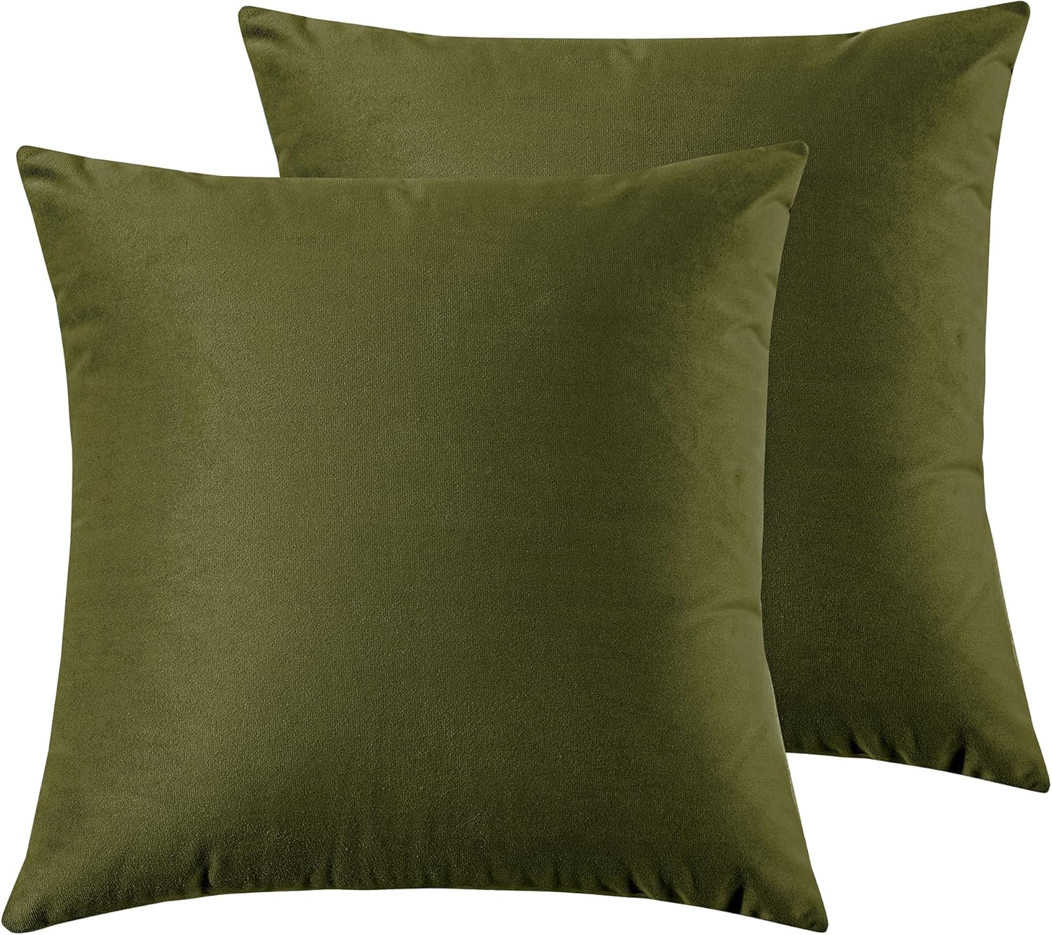 Twin-Pack Velvet Cushion Covers - Soft Microfibre Cushion Covers with Hidden Zipper Olive Green, 45cm*45cm