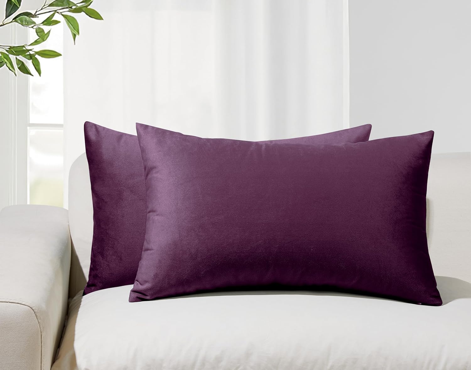Twin-Pack Velvet Cushion Covers - Soft Microfibre Cushion Covers with Hidden Zipper Plum, 30cm*50cm