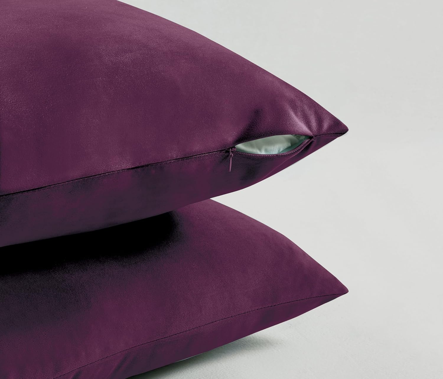 Twin-Pack Velvet Cushion Covers - Soft Microfibre Cushion Covers with Hidden Zipper Plum, 30cm*50cm