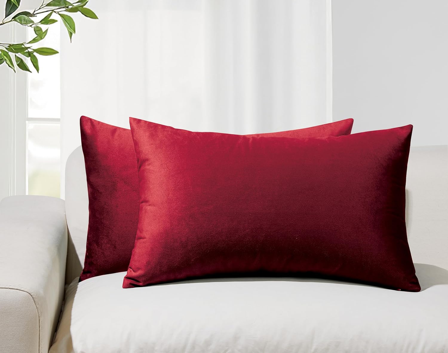 Twin-Pack Velvet Cushion Covers - Soft Microfibre Cushion Covers with Hidden Zipper Red, 30cm*50cm