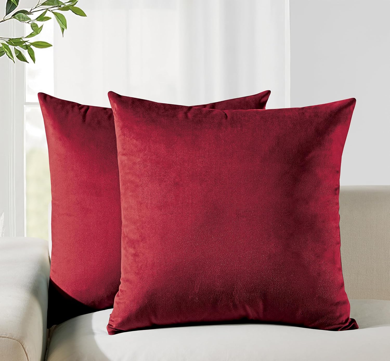 Twin-Pack Velvet Cushion Covers - Soft Microfibre Cushion Covers with Hidden Zipper Red, 45cm*45cm