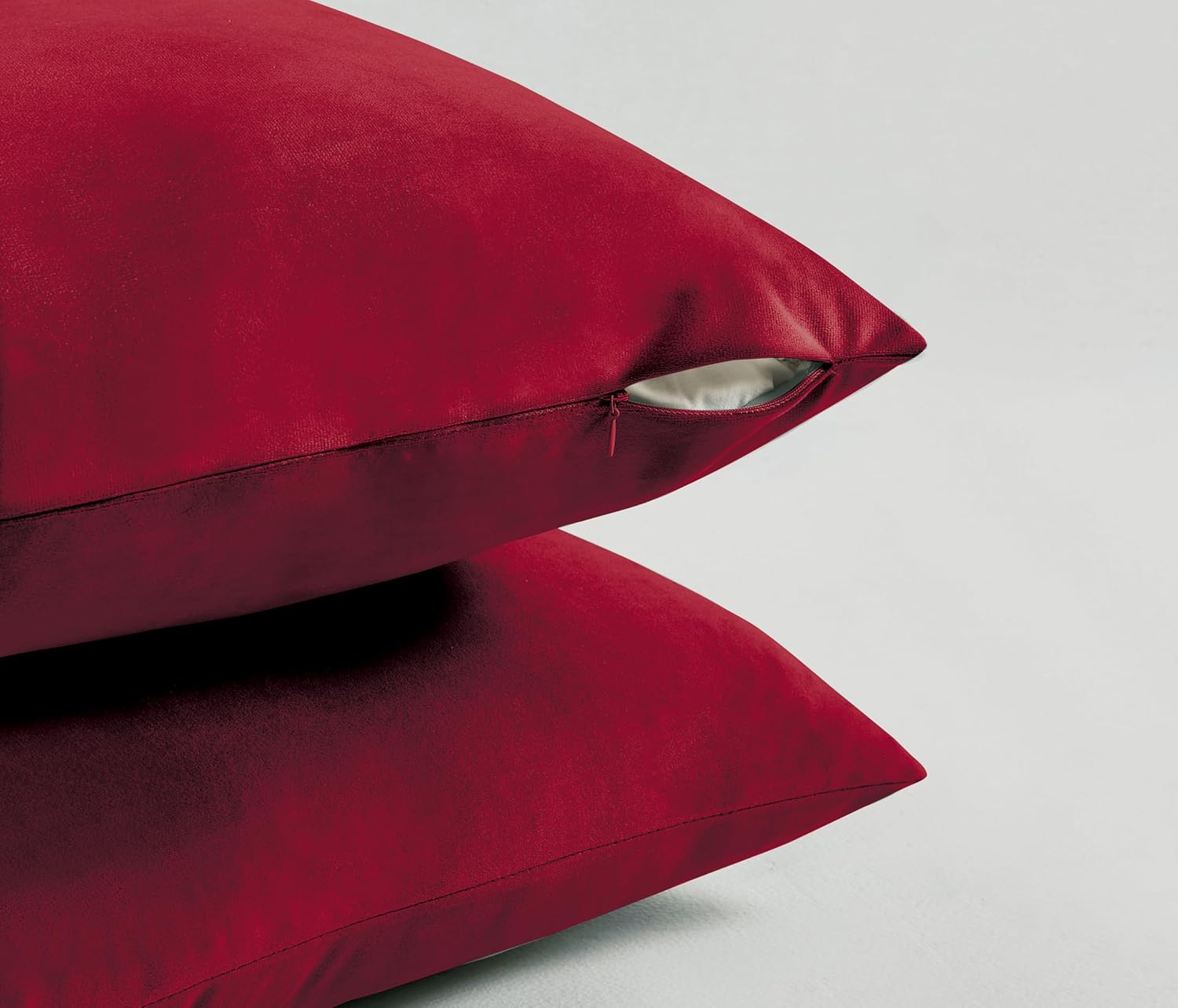 Twin-Pack Velvet Cushion Covers - Soft Microfibre Cushion Covers with Hidden Zipper Red, 65cm*65cm