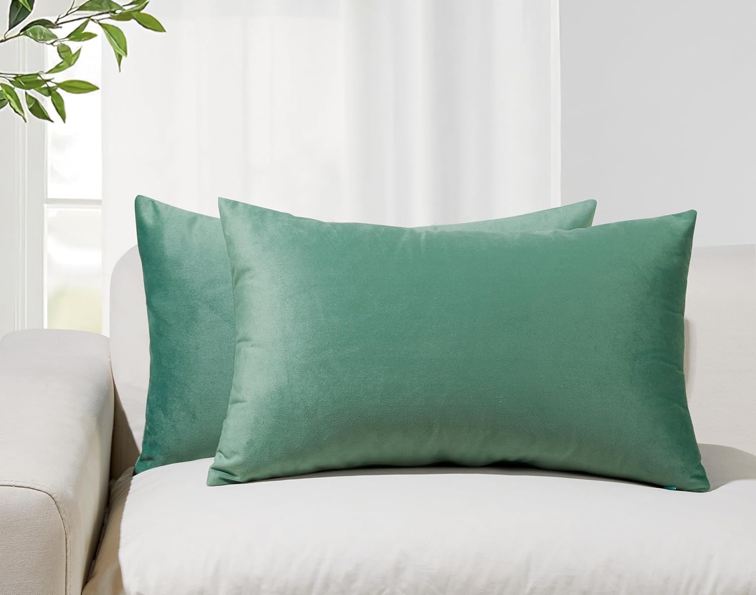 Twin-Pack Velvet Cushion Covers - Soft Microfibre Cushion Covers with Hidden Zipper Sage, 30cm*50cm
