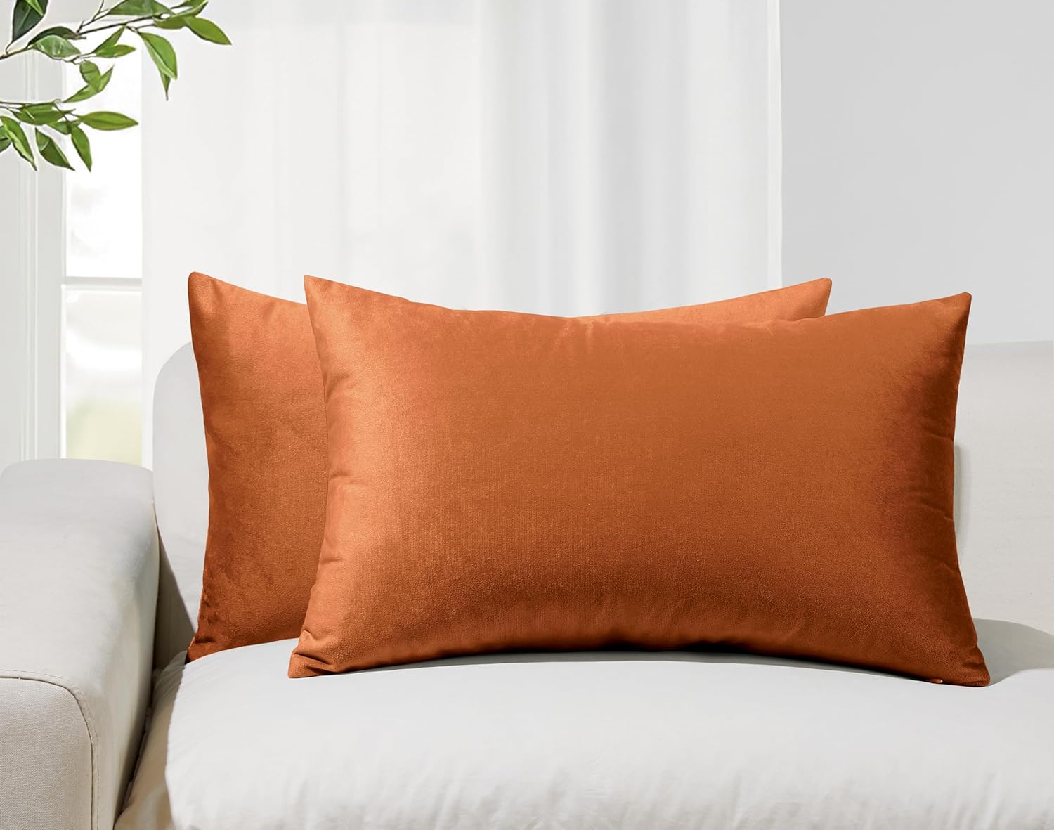 Twin-Pack Velvet Cushion Covers - Soft Microfibre Cushion Covers with Hidden Zipper Terracotta, 30cm*50cm