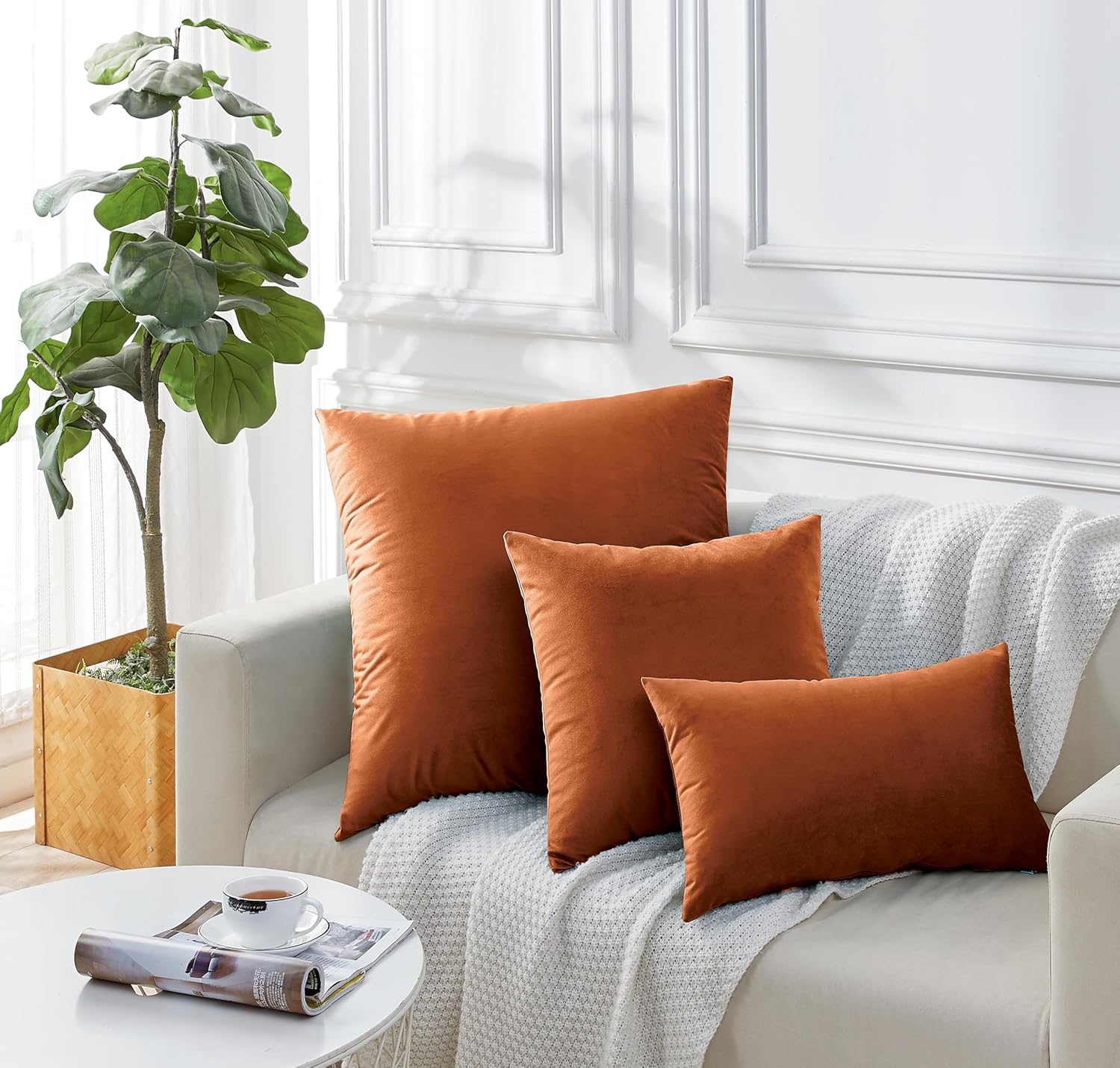Twin-Pack Velvet Cushion Covers - Soft Microfibre Cushion Covers with Hidden Zipper Terracotta, 30cm*50cm