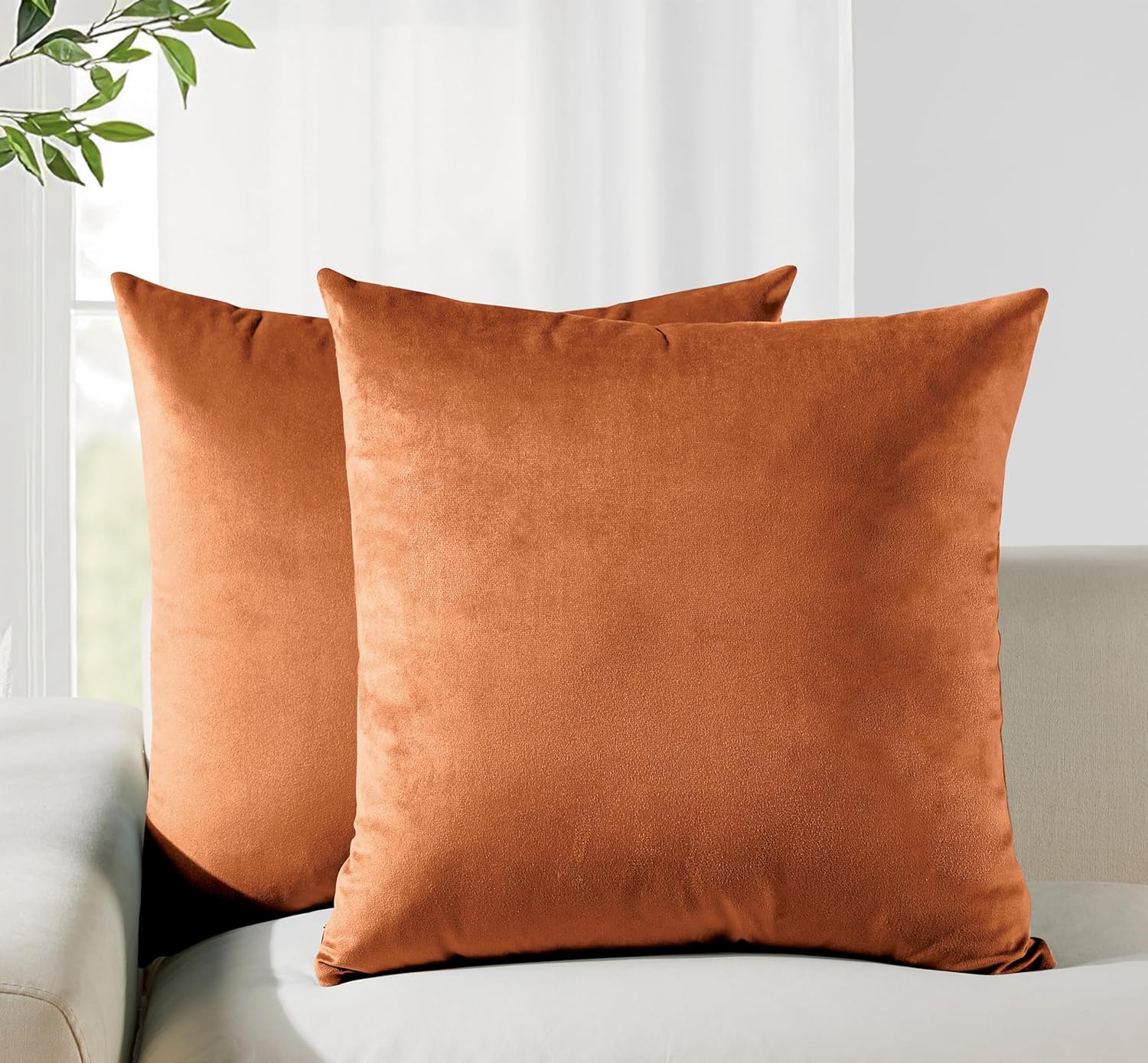 Twin-Pack Velvet Cushion Covers - Soft Microfibre Cushion Covers with Hidden Zipper Terracotta, 45cm*45cm