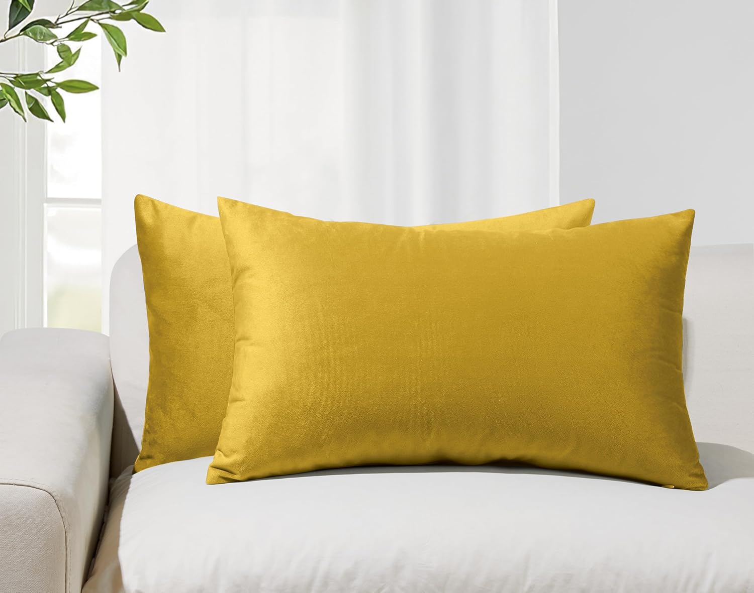 Twin-Pack Velvet Cushion Covers - Soft Microfibre Cushion Covers with Hidden Zipper Yellow, 30cm*50cm